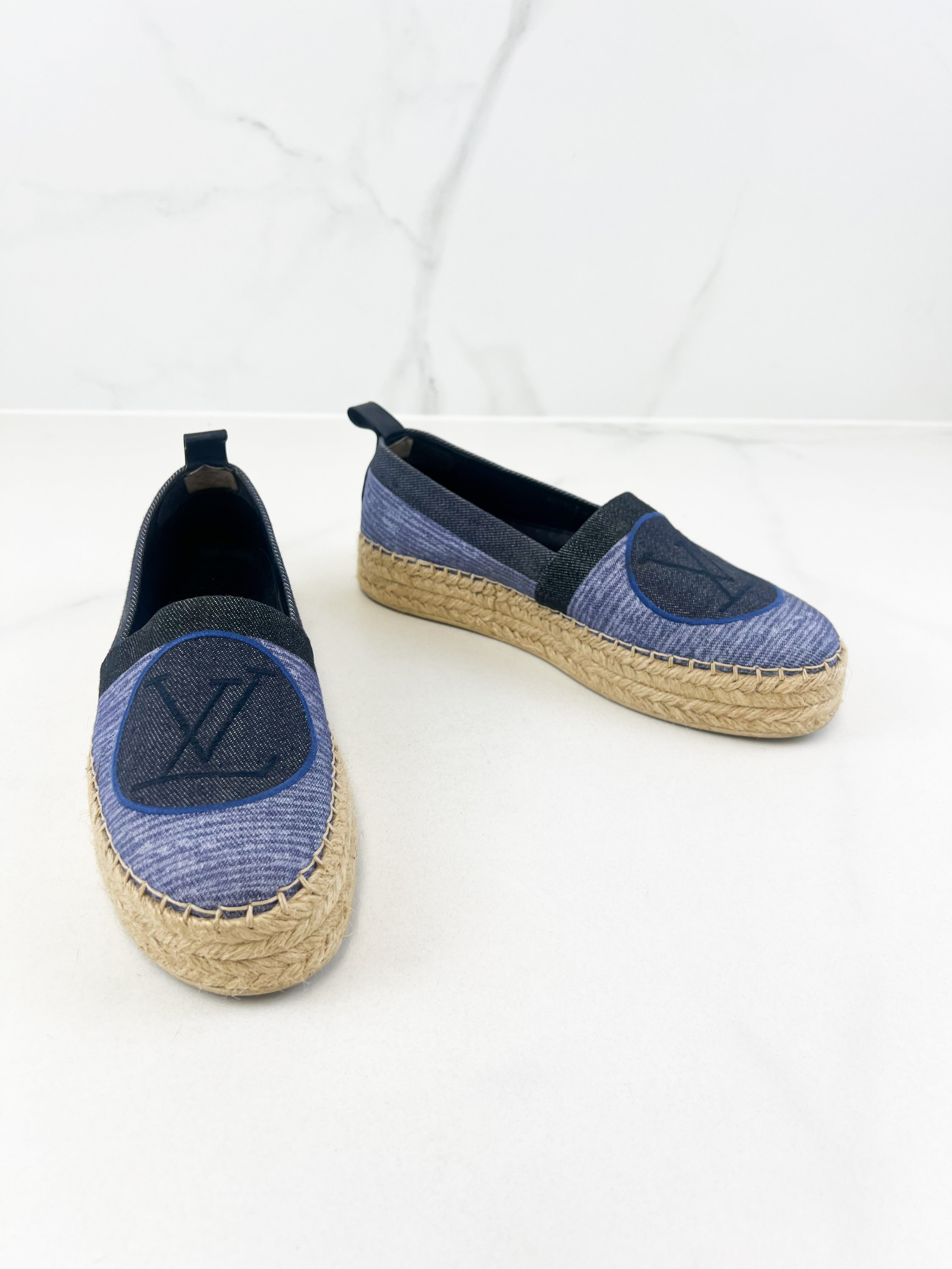 Louis Vuitton Logo Espadrille in Blue Canvas Size 38
