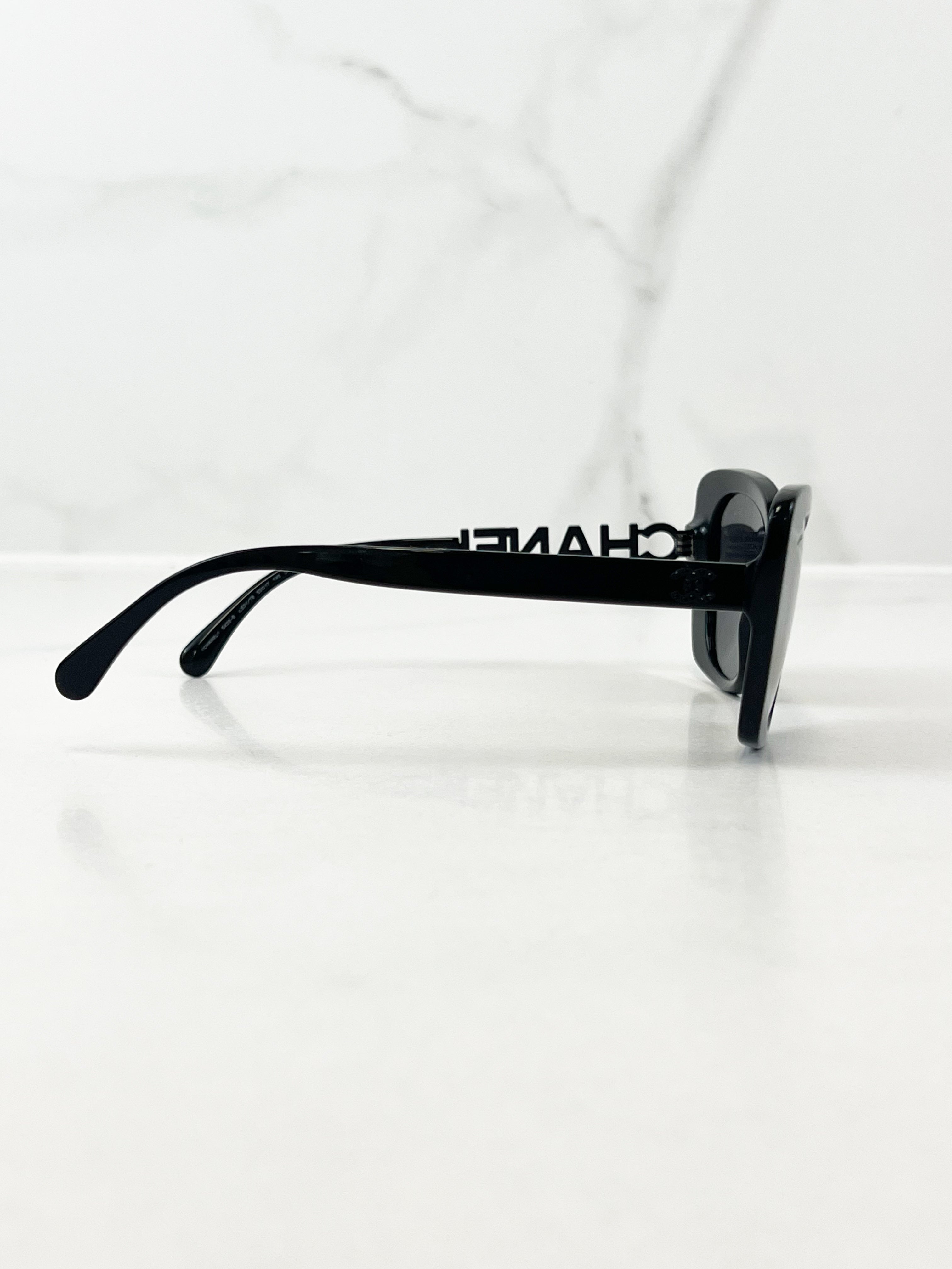 Chanel Black Acetate Logo Sunglasses