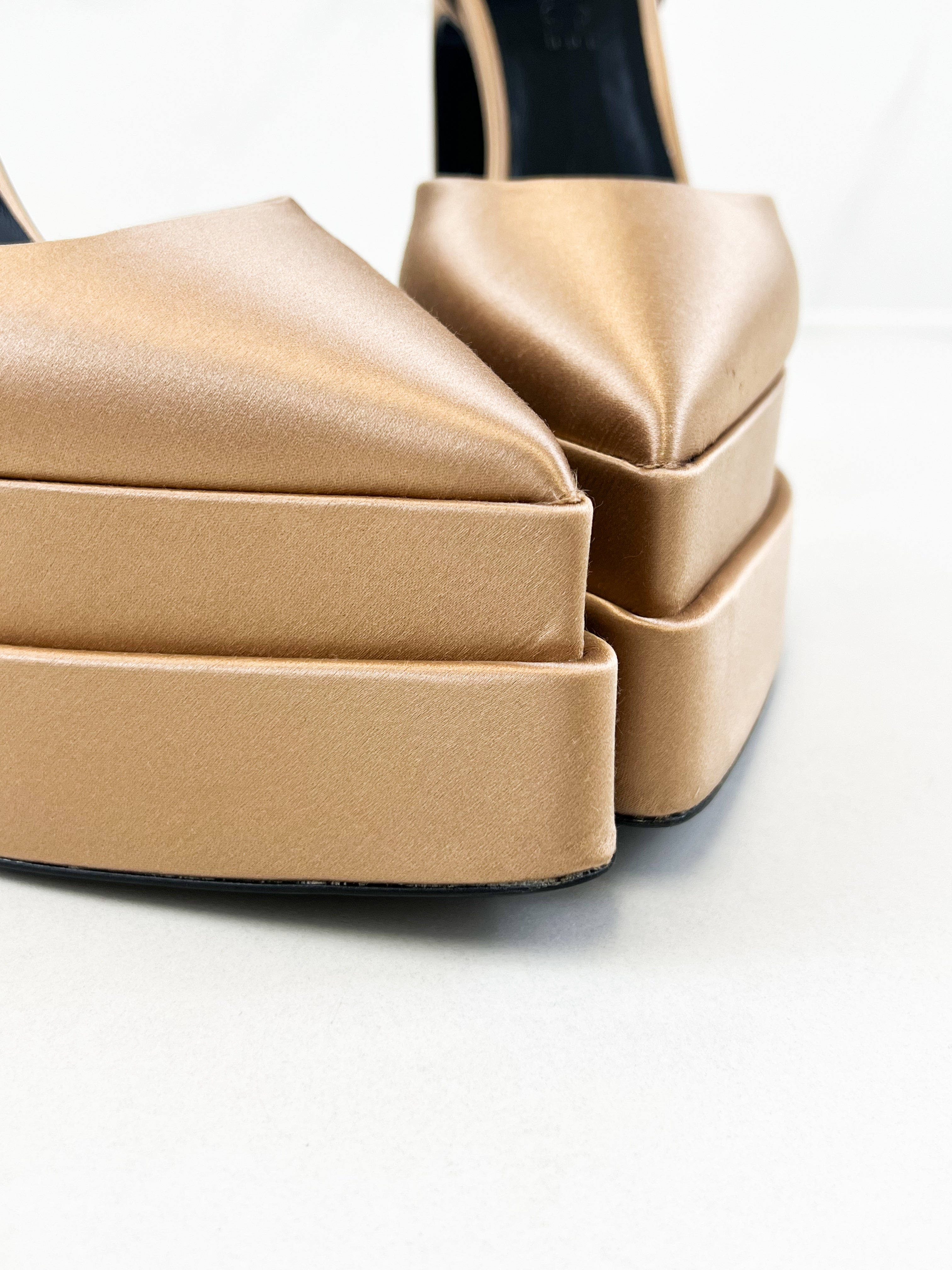 Versace Aevitas Pointy Platform Satin Pumps Size 37