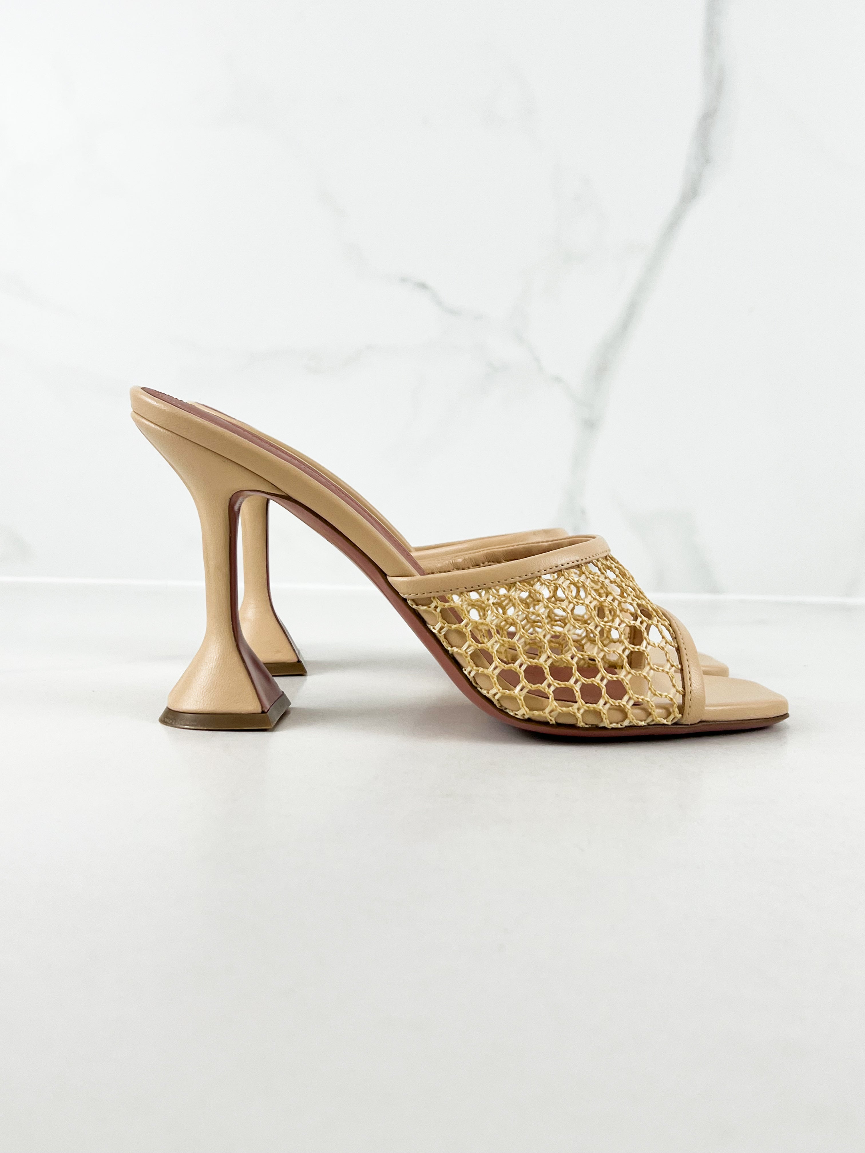 Amina Muaddi Lupita Net Slipper in Beige Size 40
