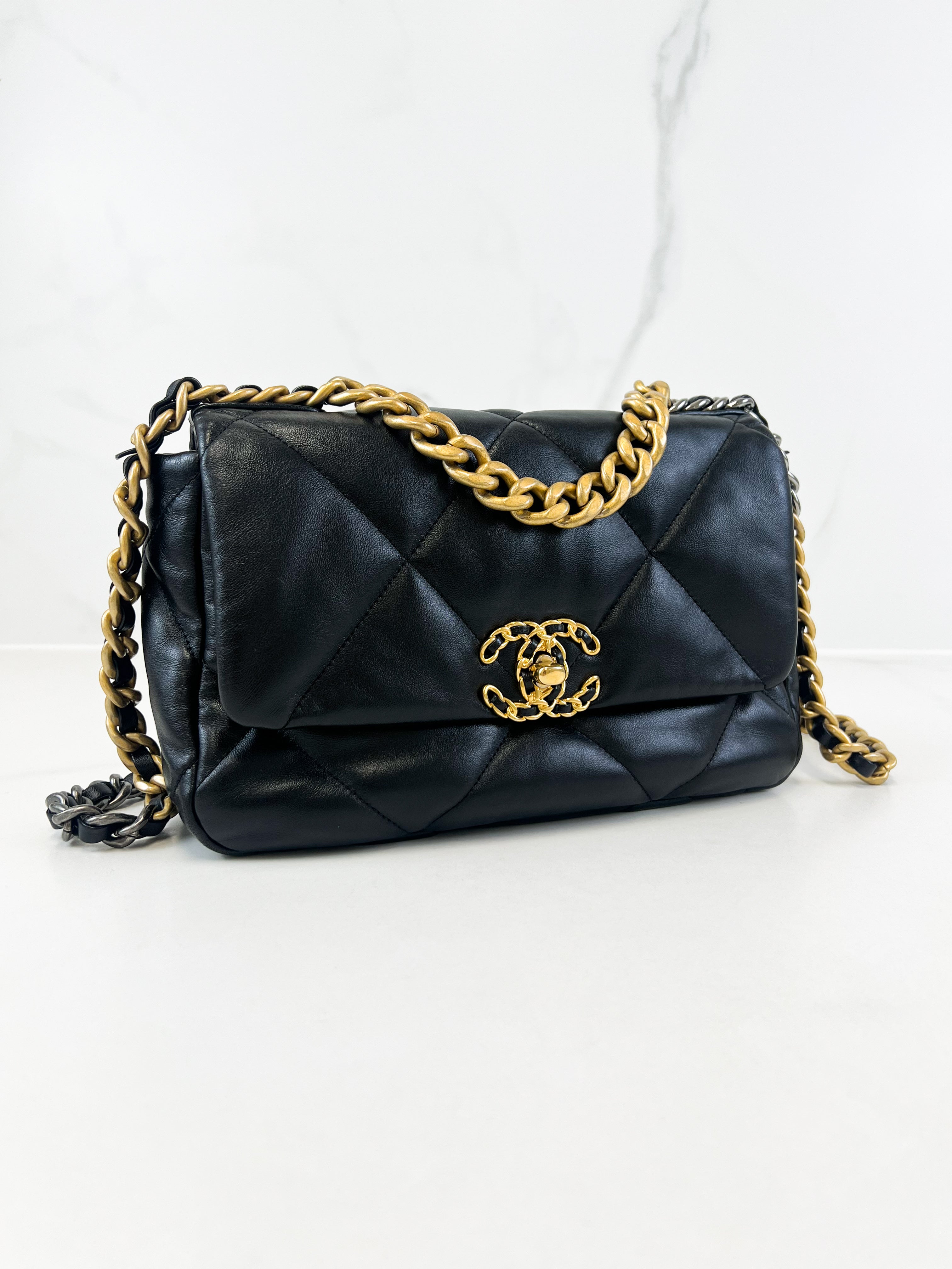 Chanel Black Small Lambskin 19 with Gold & Silver Tone Hardware