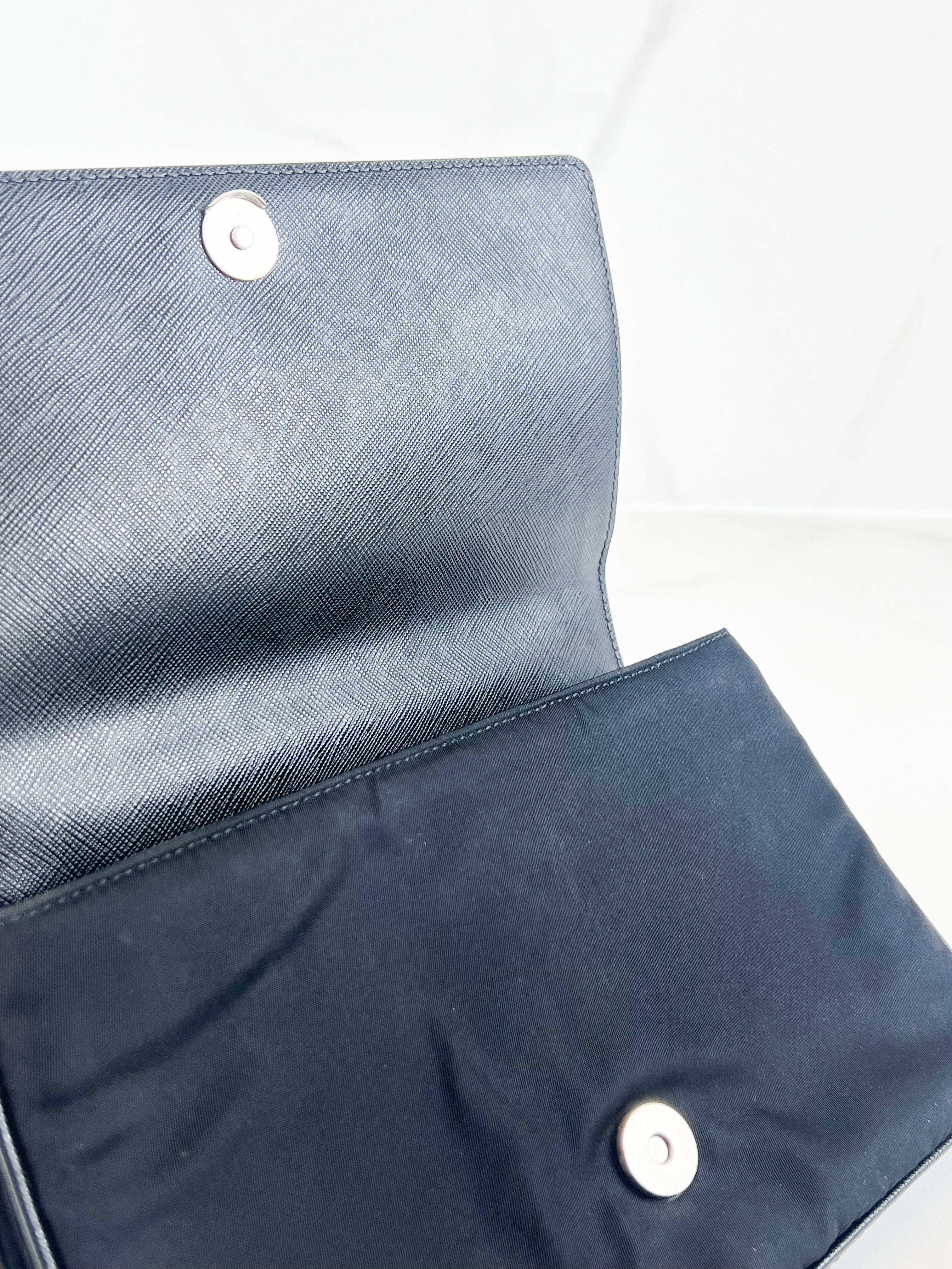 Prada Black Saffiano Leather/ Nylon Medium Chain Shoulder Bag