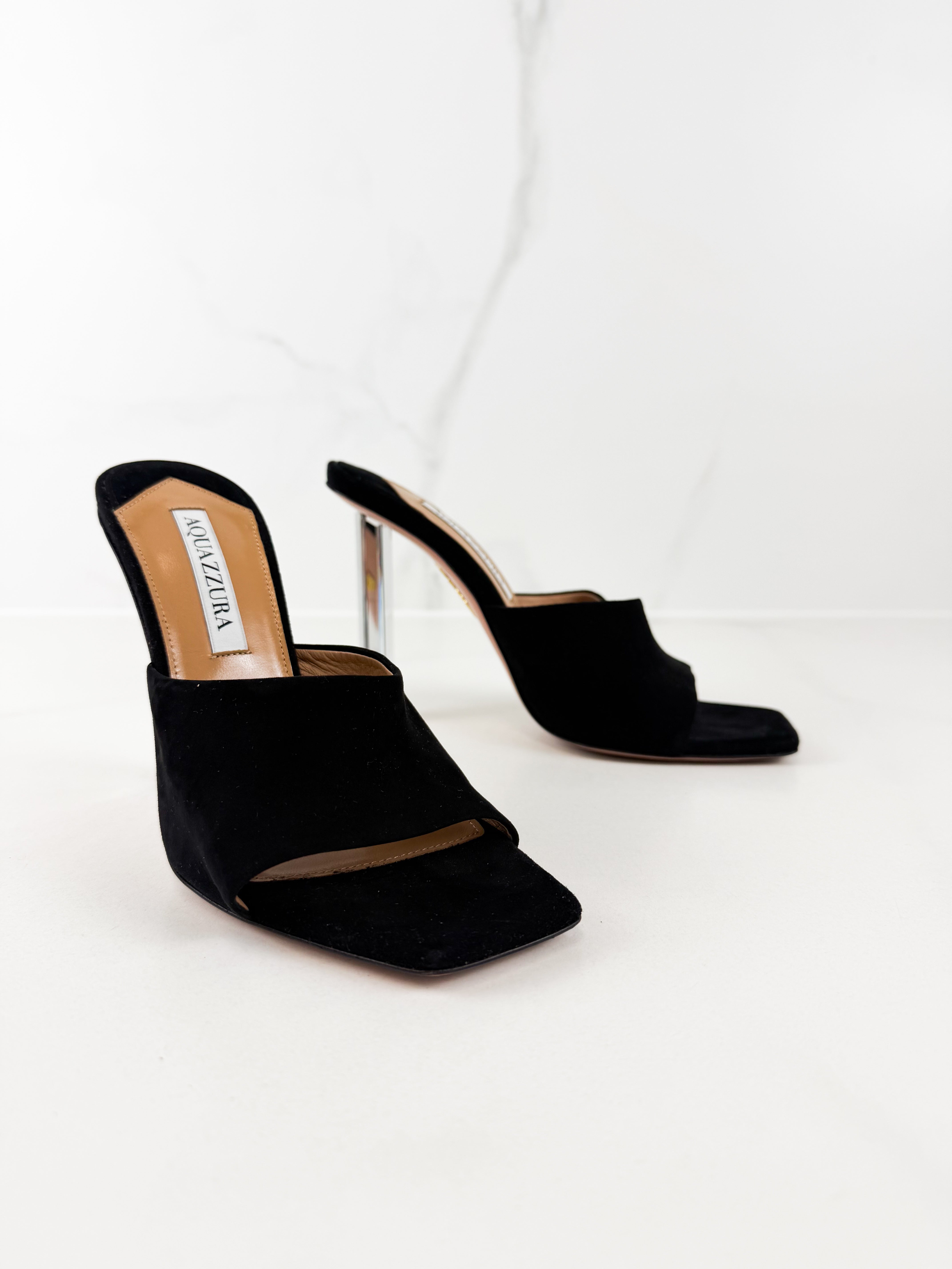 Aquazzura Suede Mirror Mule 105mm in Black Size 38