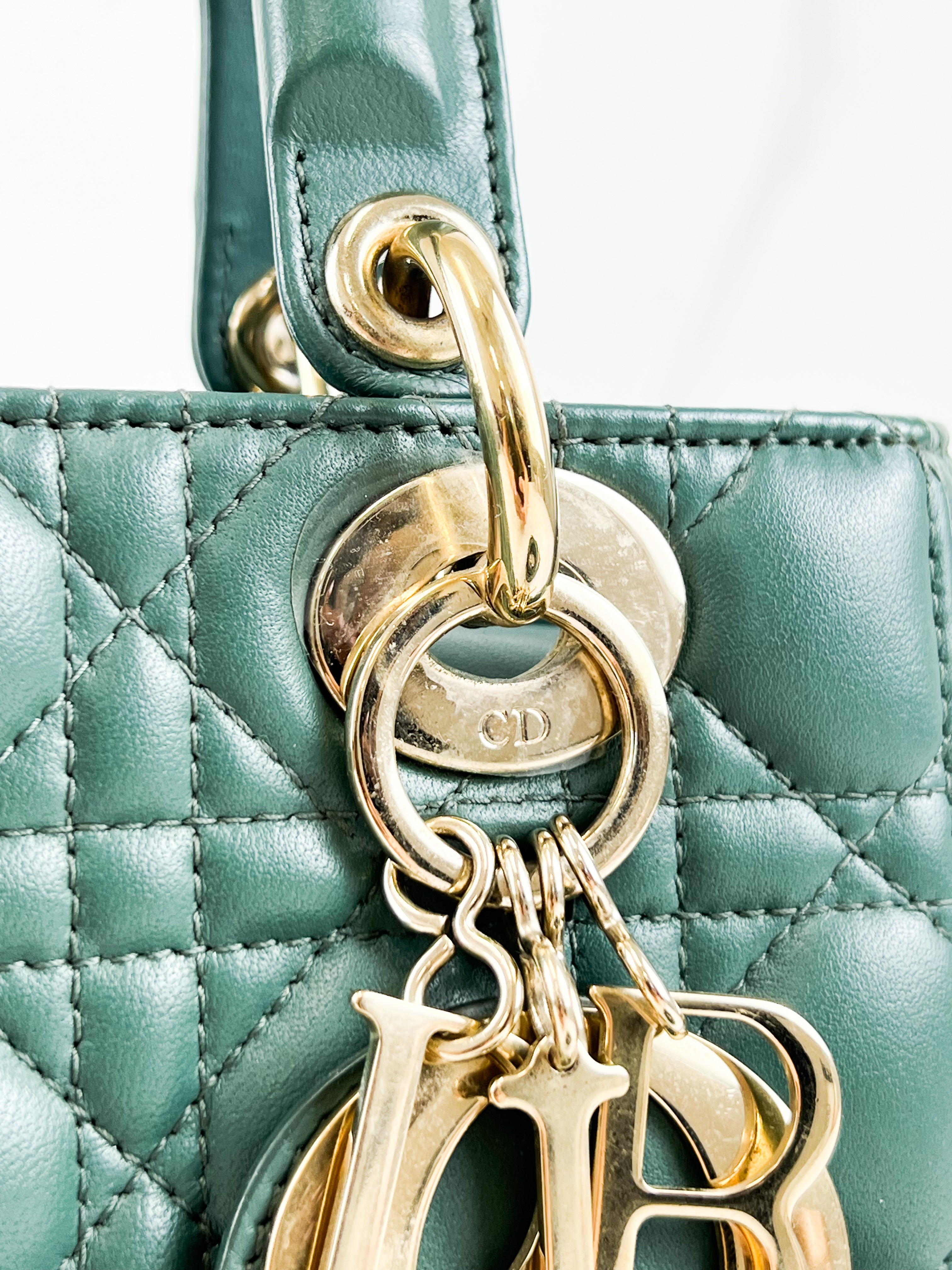 Christian Dior Small Lady Dior In Cedar Green Lambskin with GHW