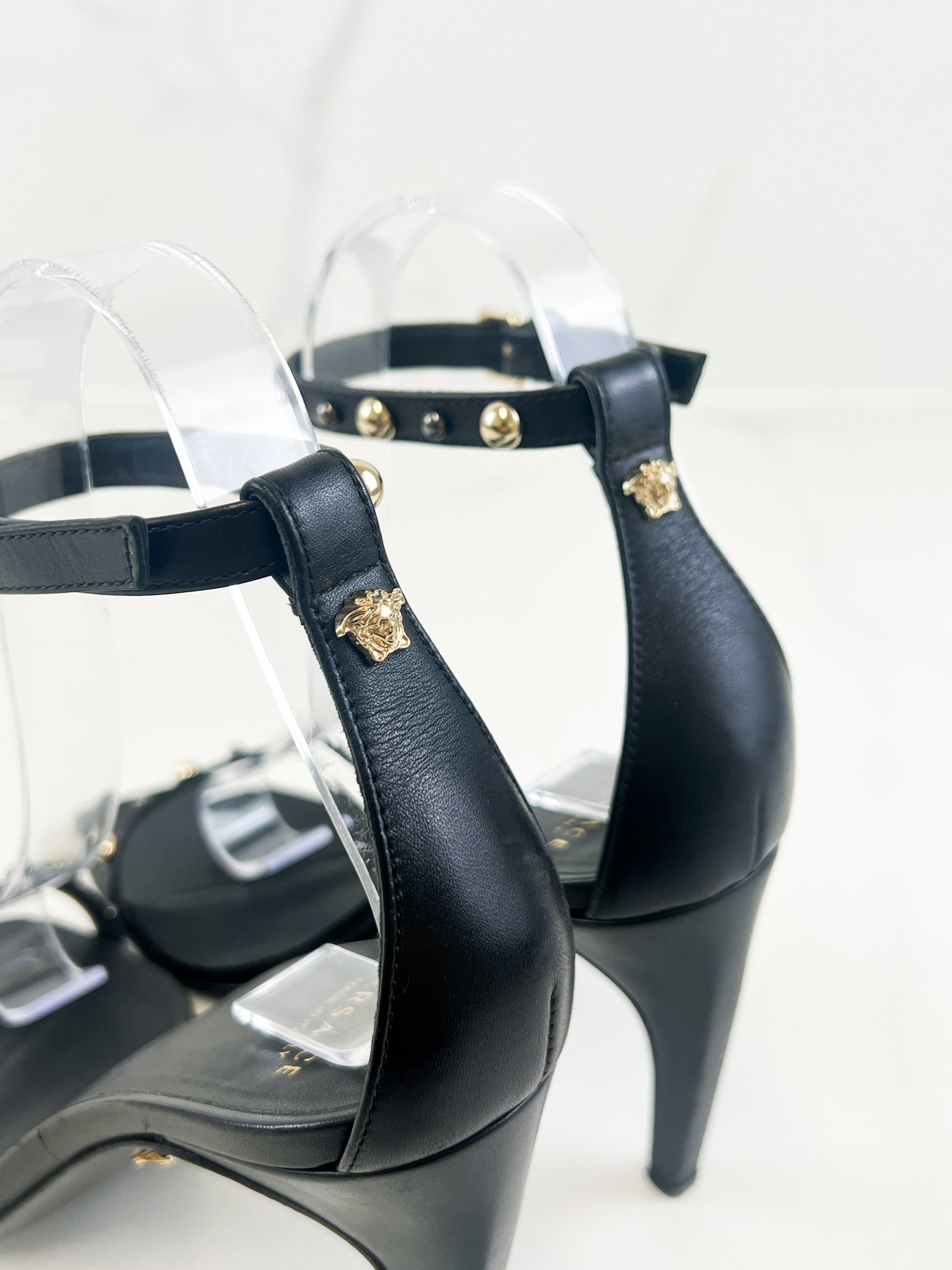 Versace Black Studded Leather Pump Size 37