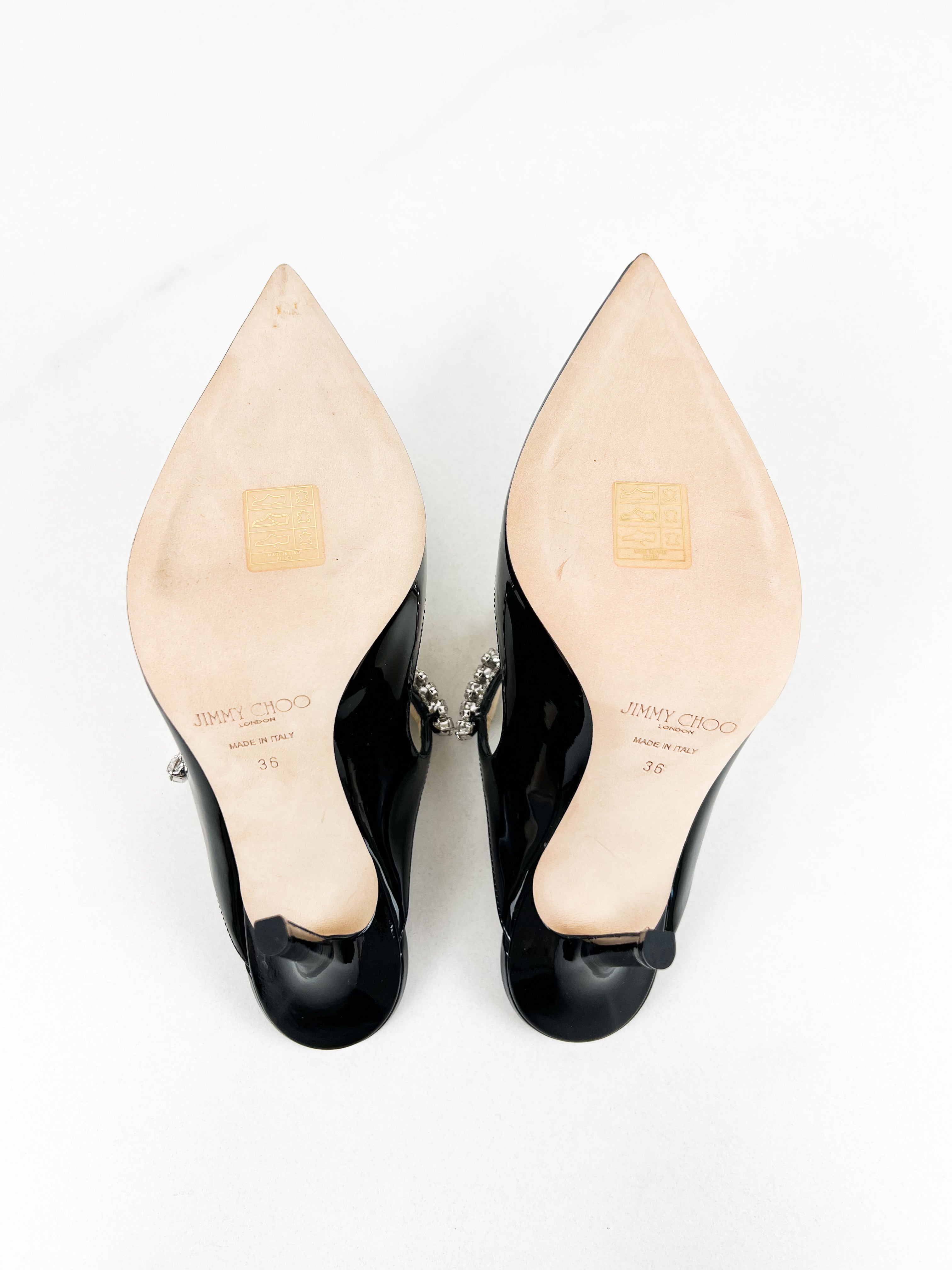Jimmy Choo Bing Patent Black Leather Mule Size 36