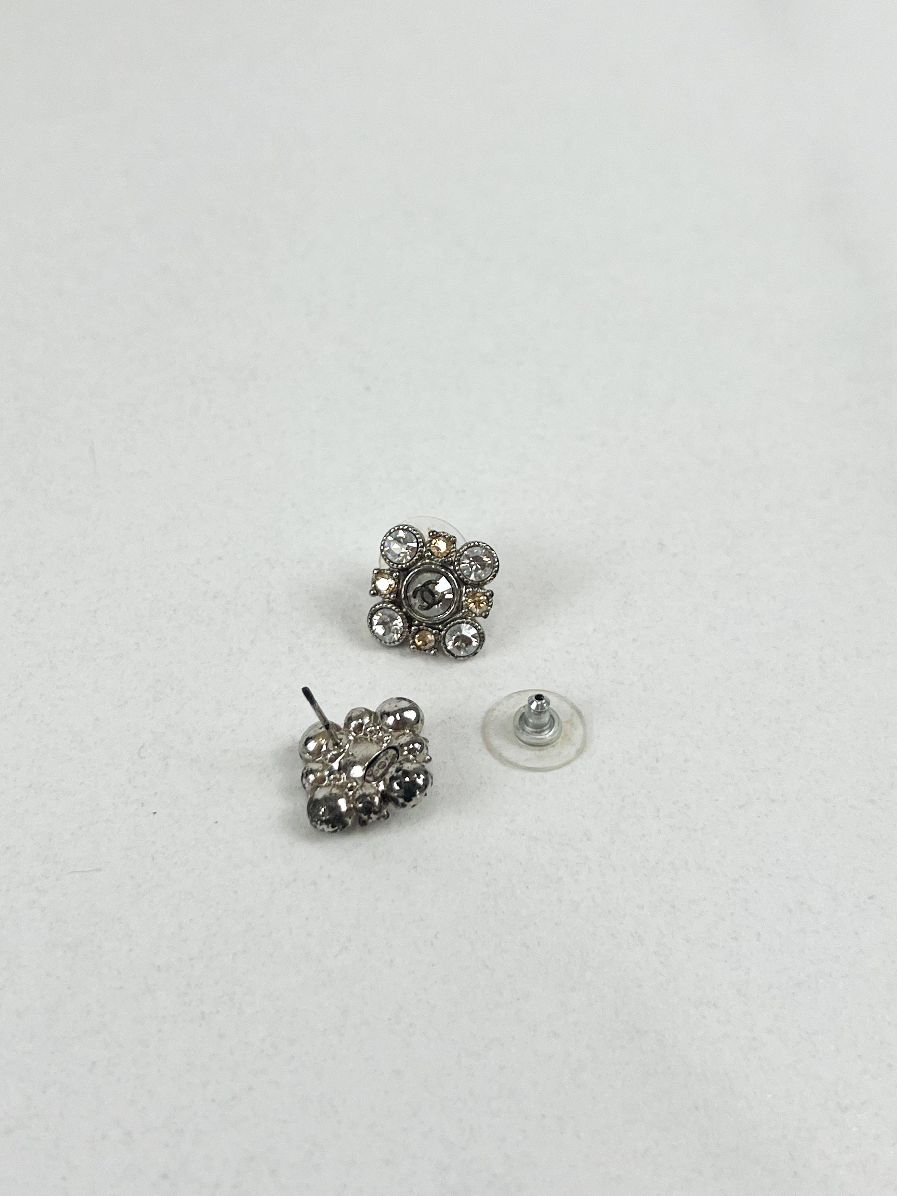 Chanel CC Silver-Tone Crystal Earrings
