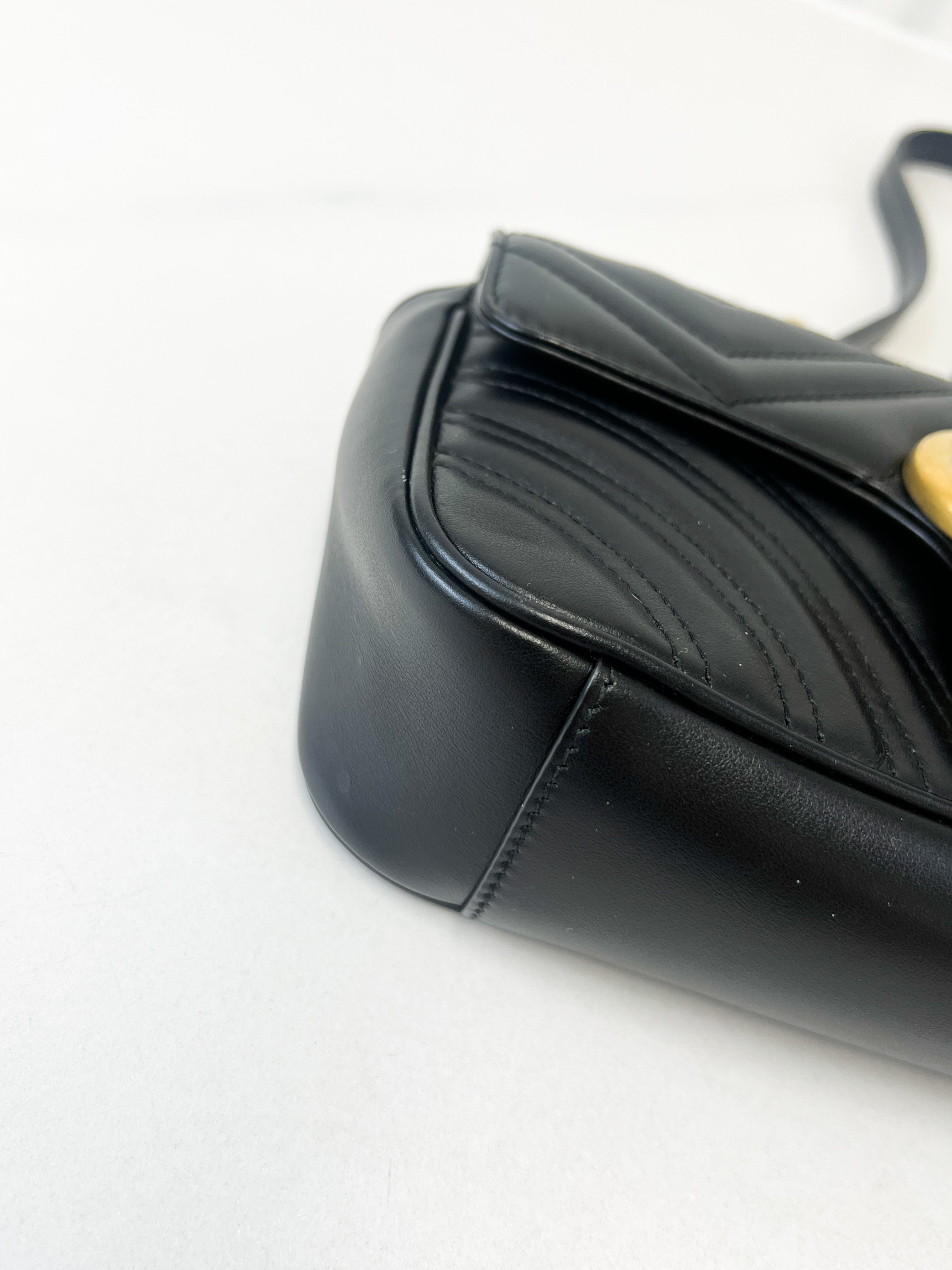 Gucci Black GG Marmont Matelasse Mini Flap Shoulder Bag