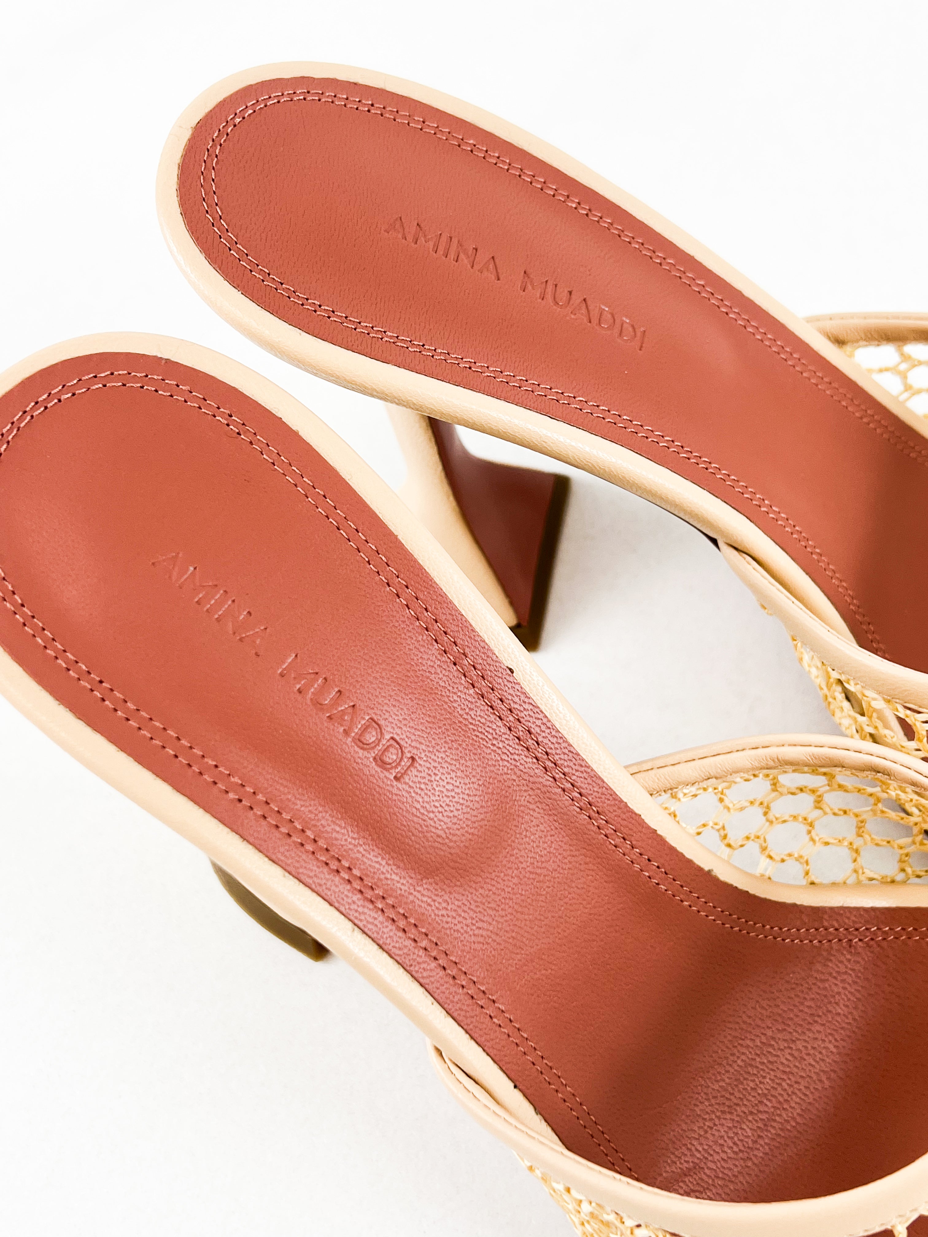 Amina Muaddi Lupita Net Slipper in Beige Size 40