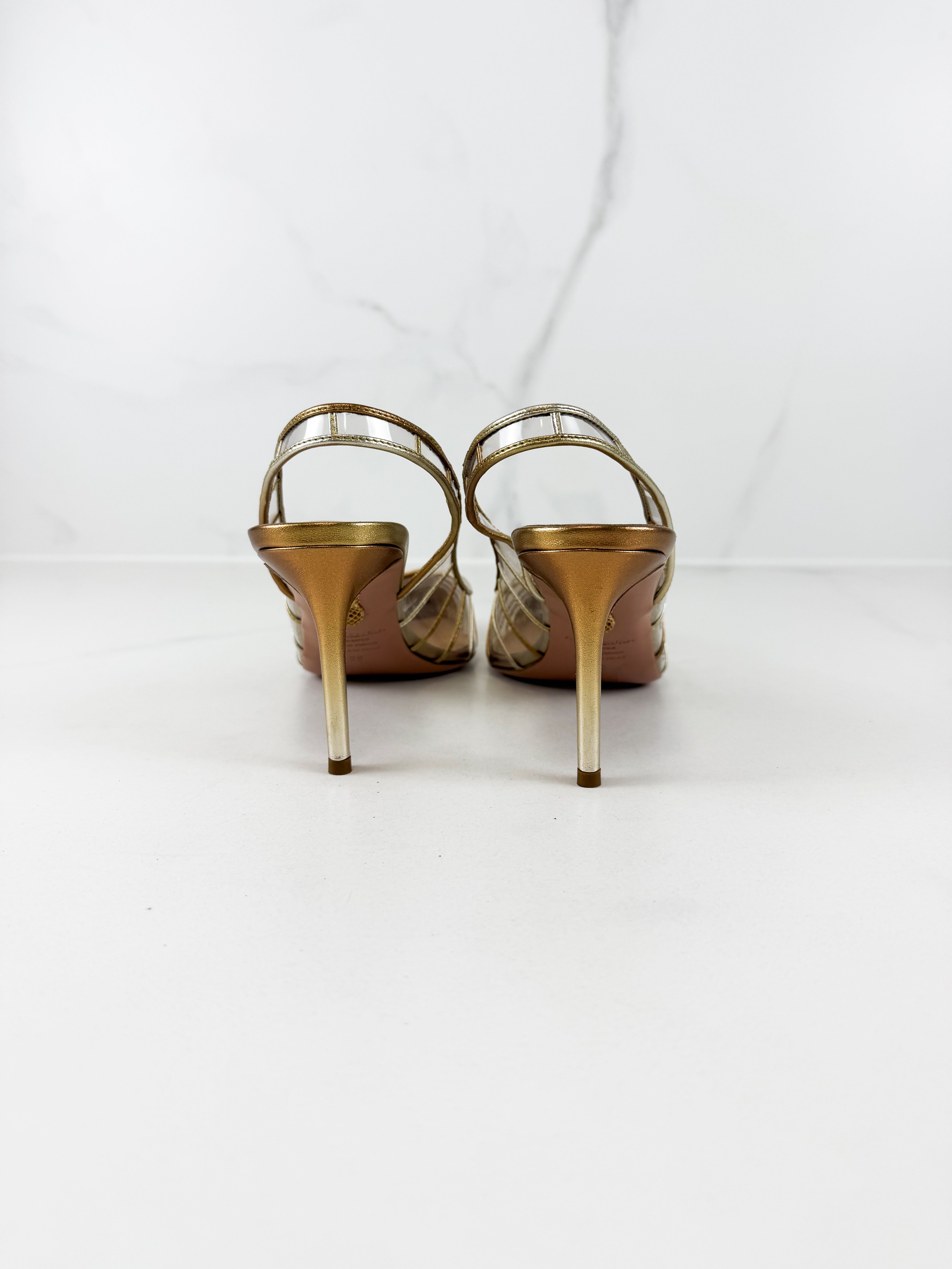 Aquazzura Call Me Sling Back in Gold Size 39