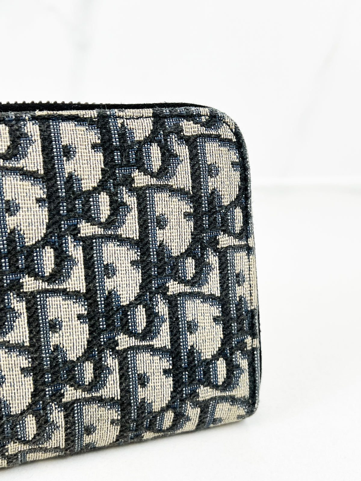 Christian Dior Navy Oblique Zipper Wallet