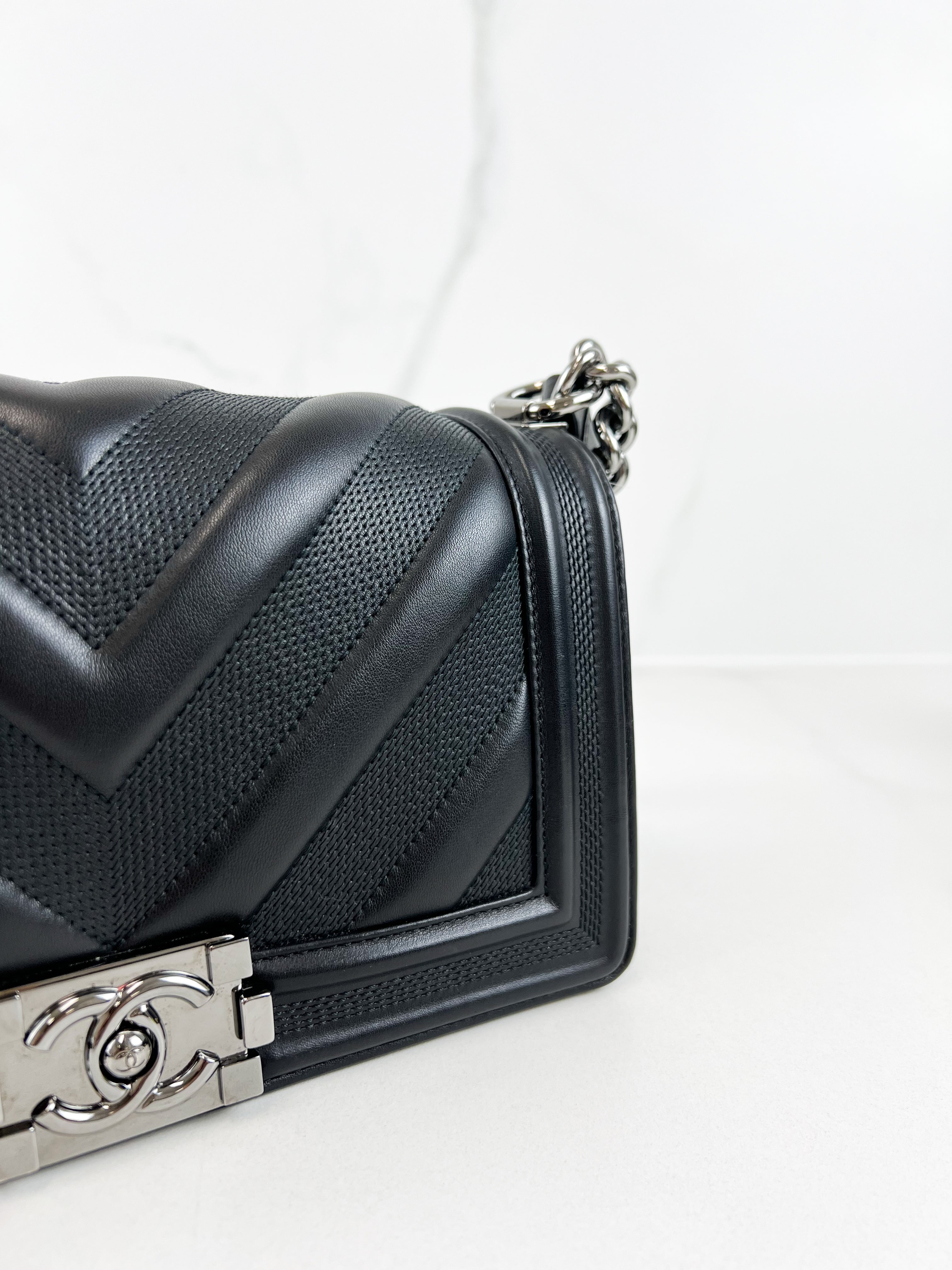 Chanel Old Medium Chevron Boy Bag with SHW