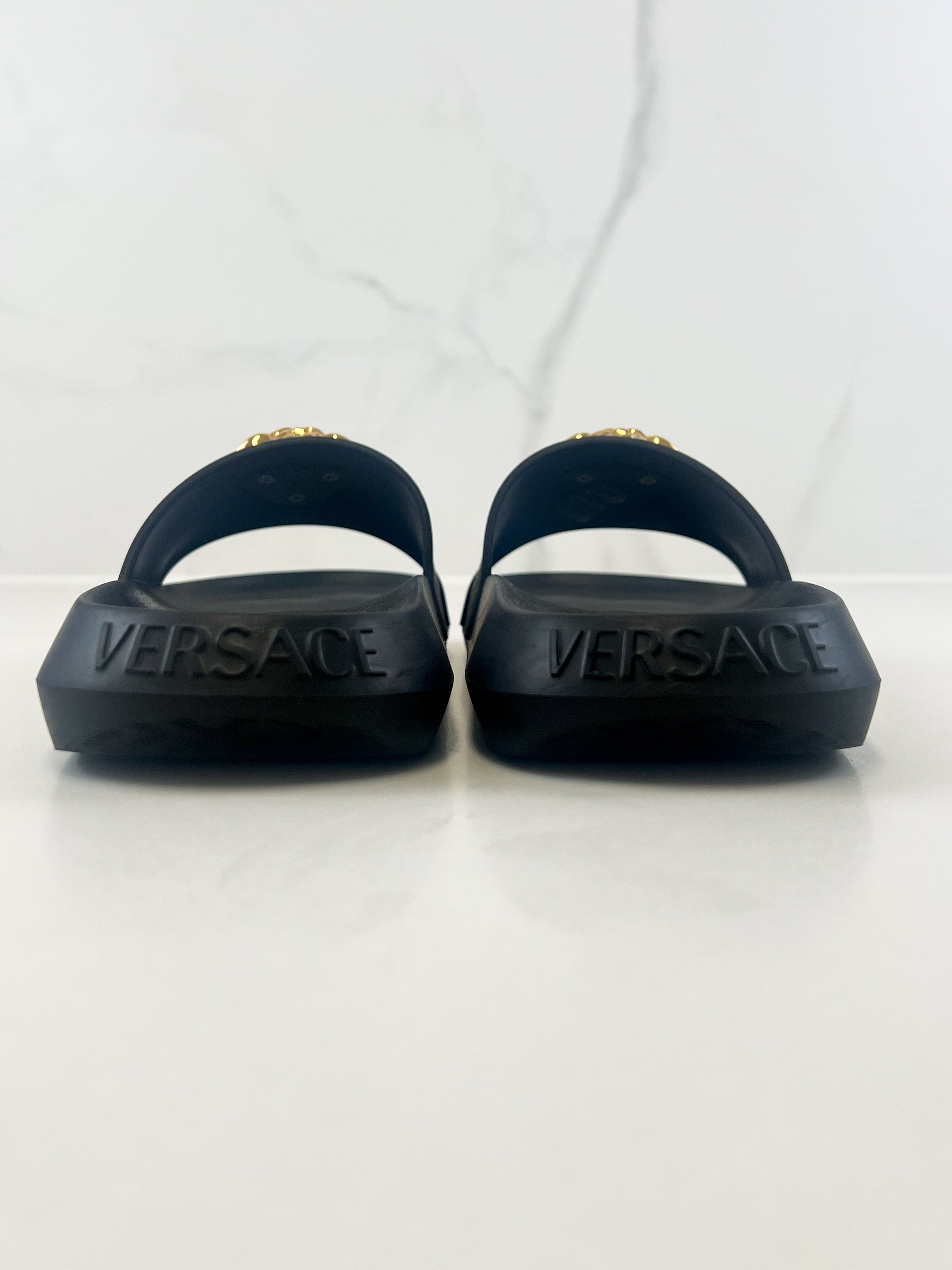 Versace Palazzo Black Medusa Pool Slides Size 38