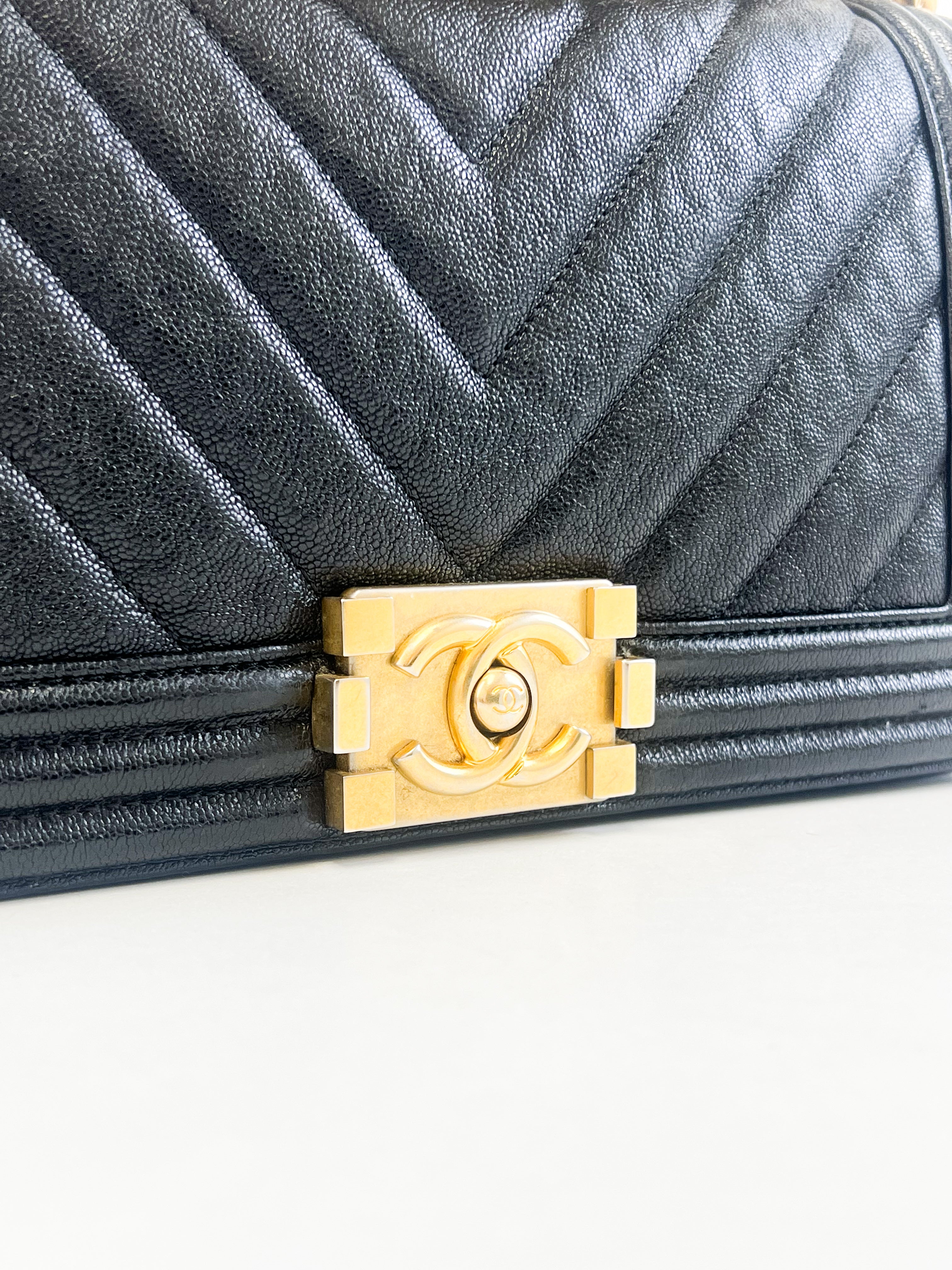 Chanel Old Medium Chevron Boy Bag with GHW