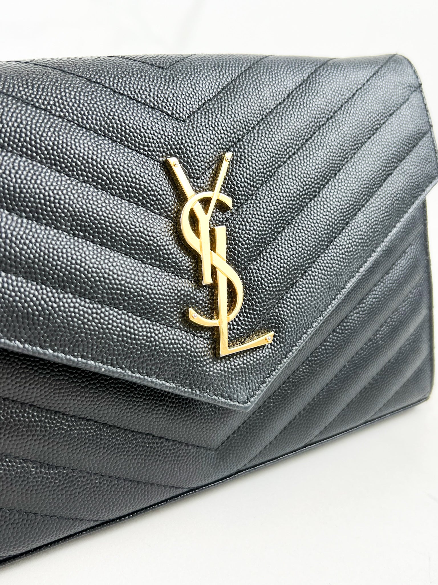 Saint Laurent Cassandre Envelope WOC in Black Grained Leather