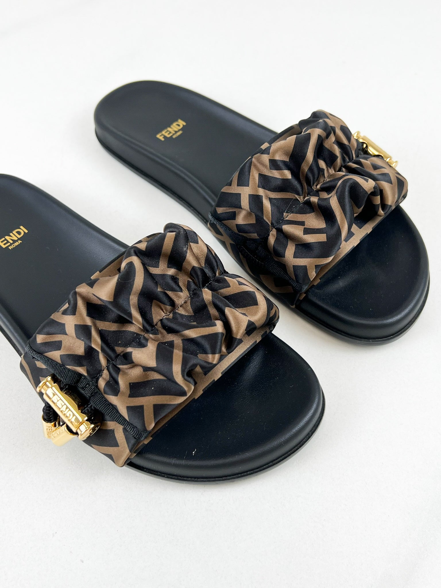 Fendi Vertigo Satin Slides Size 37