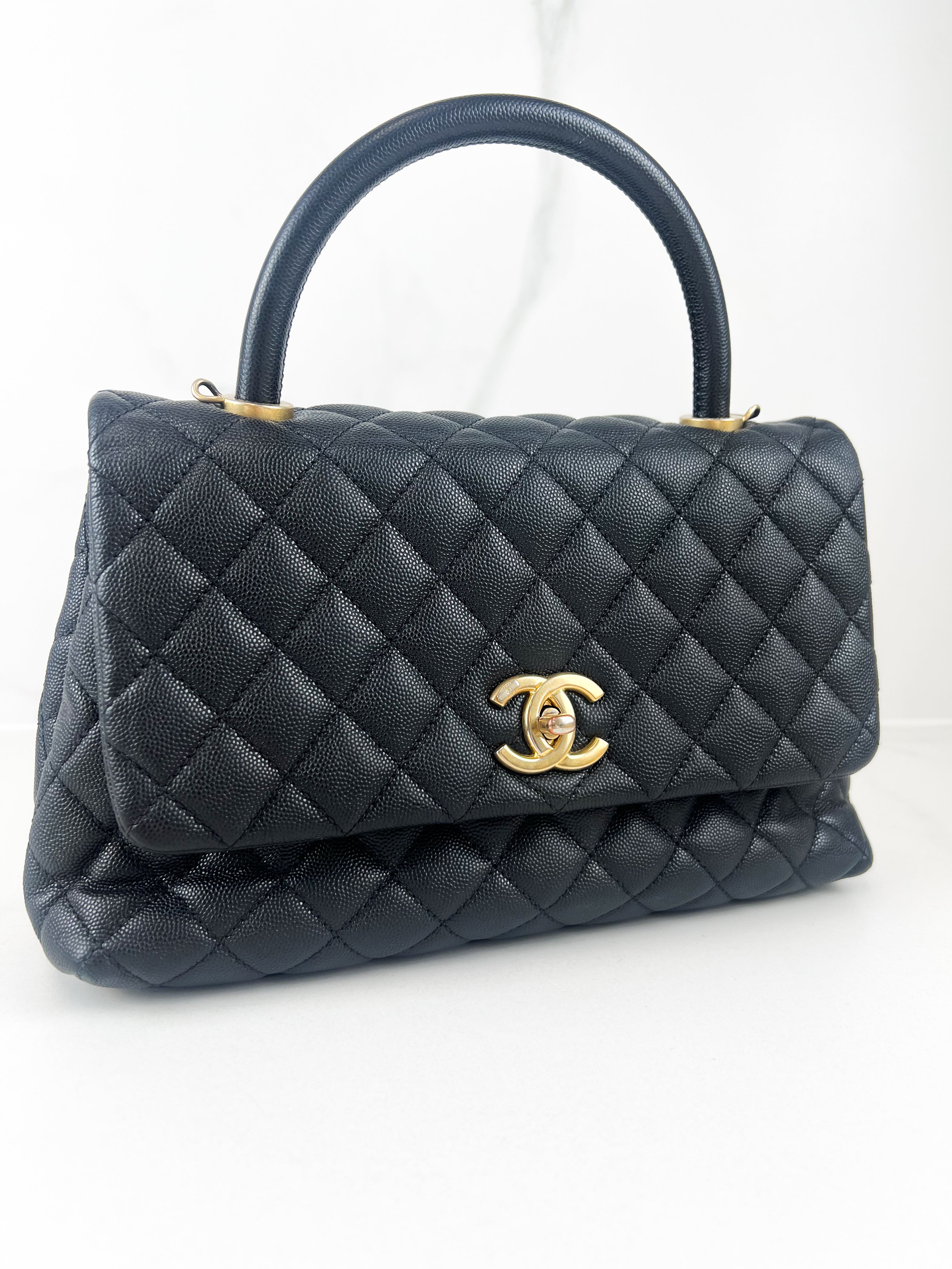 Chanel Medium Top Handle Coco in Black Caviar with GHW