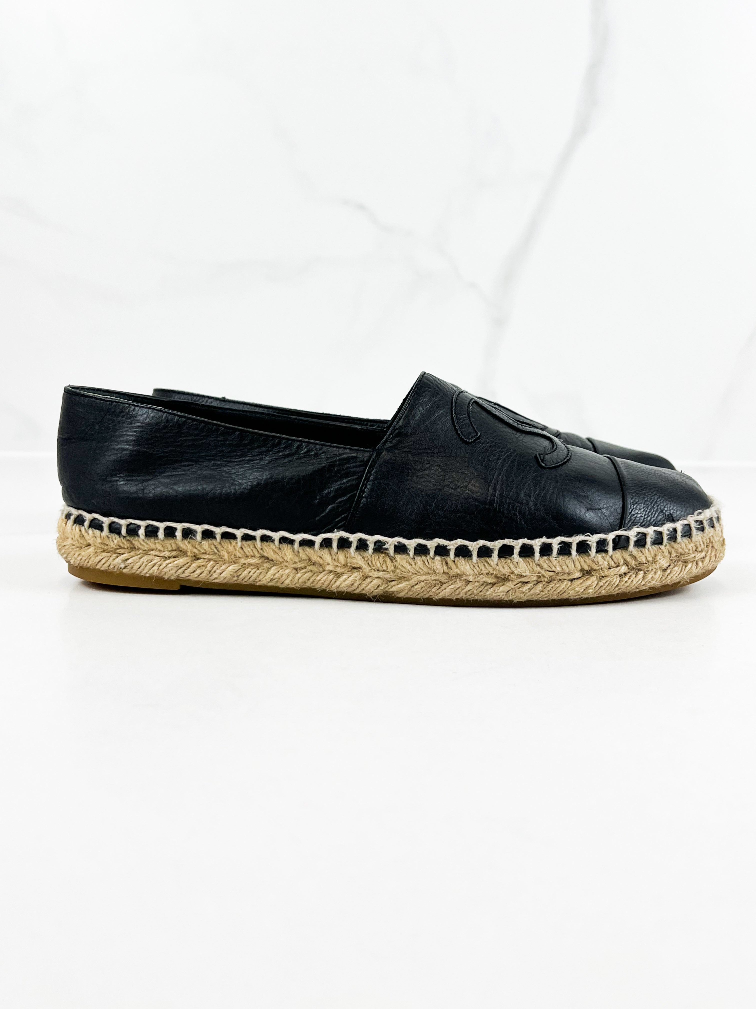 Chanel Black CC Leather Espadrille Size 38