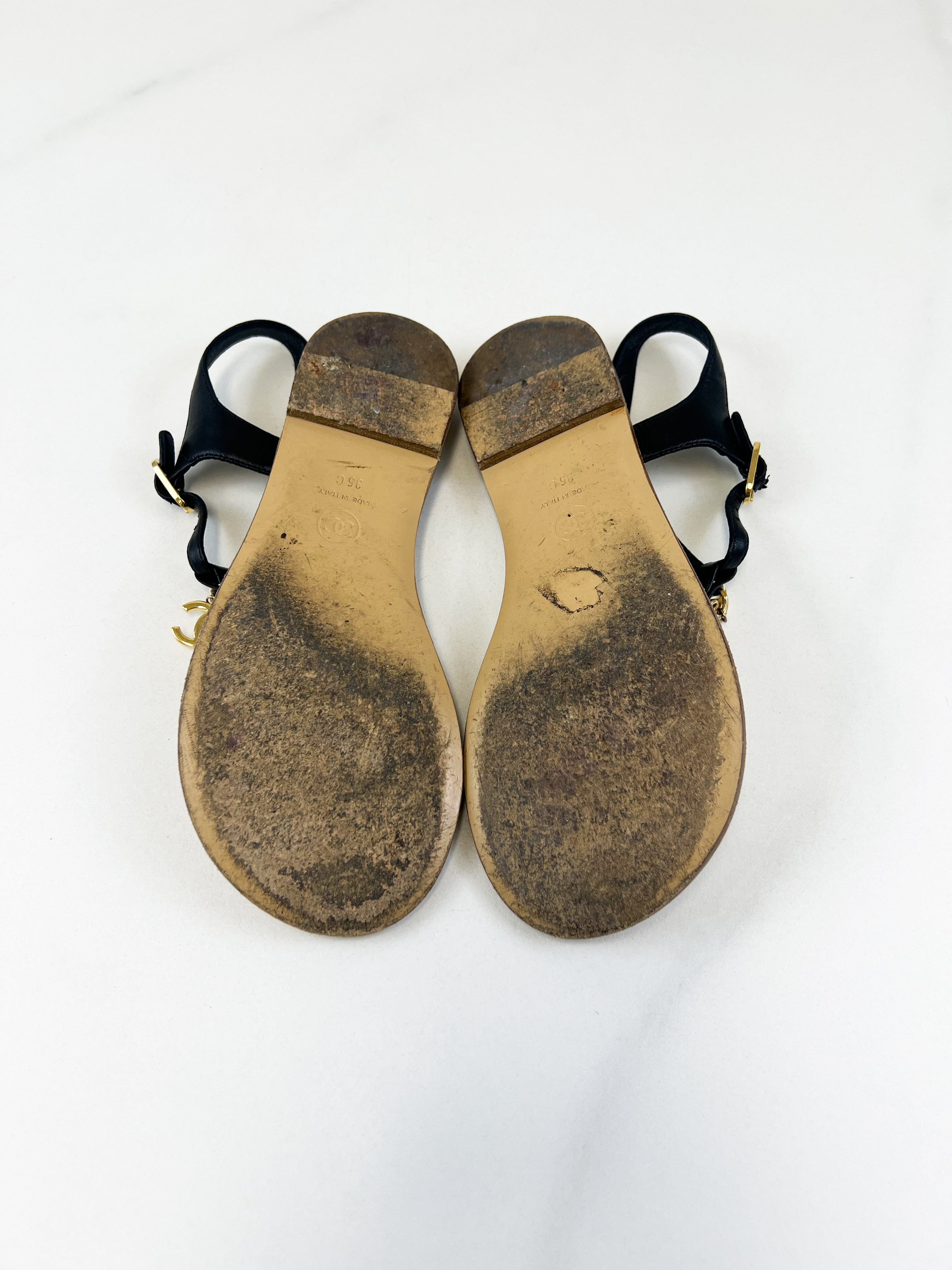 Chanel CC Chain Flat Chain Sandal Size 35