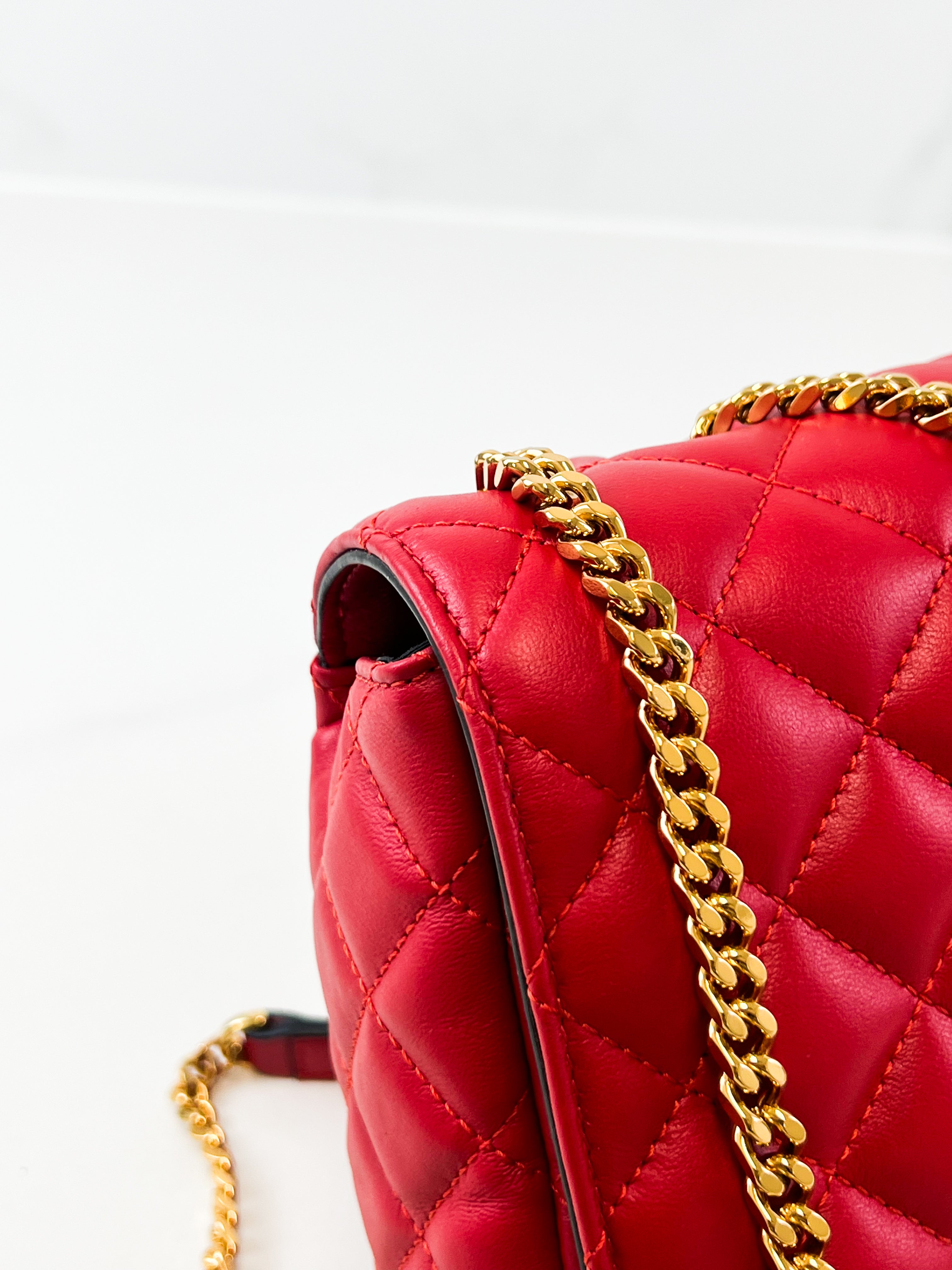 Versace Red Quilted Leather Shoulder Bag