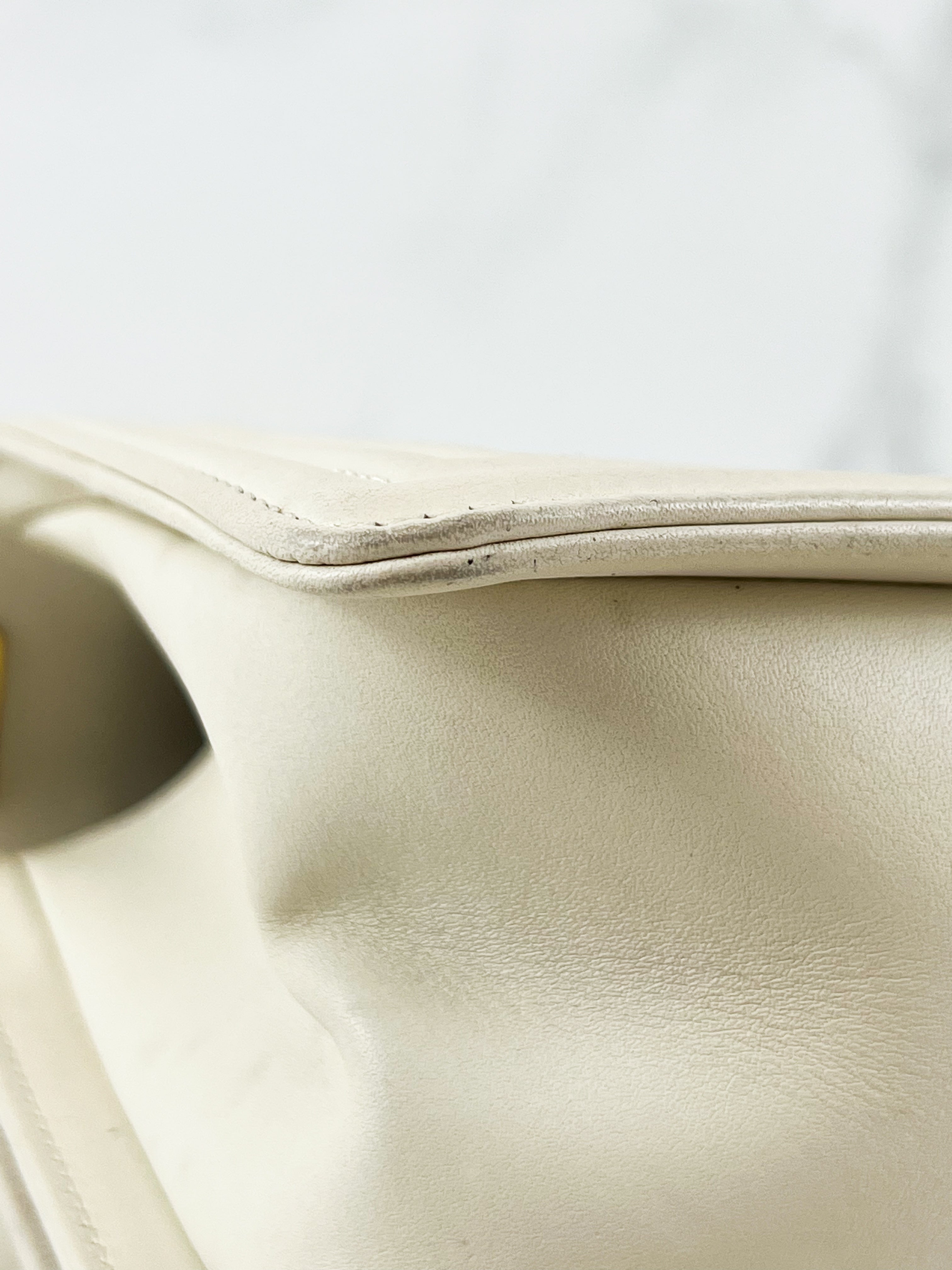 Chanel Old Medium Boy Bag in White Chevron Calfskin with Vintage GHW