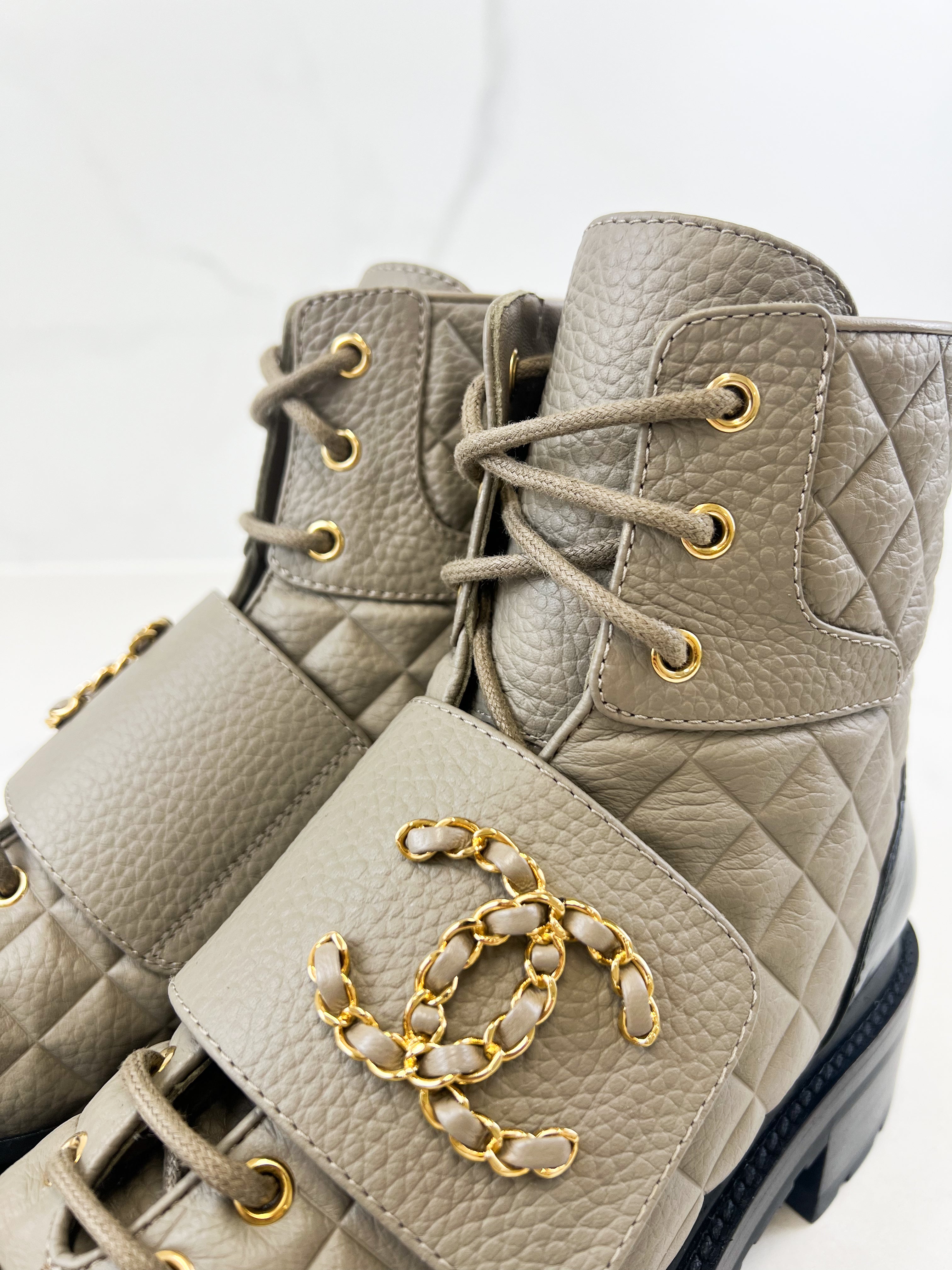 Chanel Quilted Combat Boot Size 40