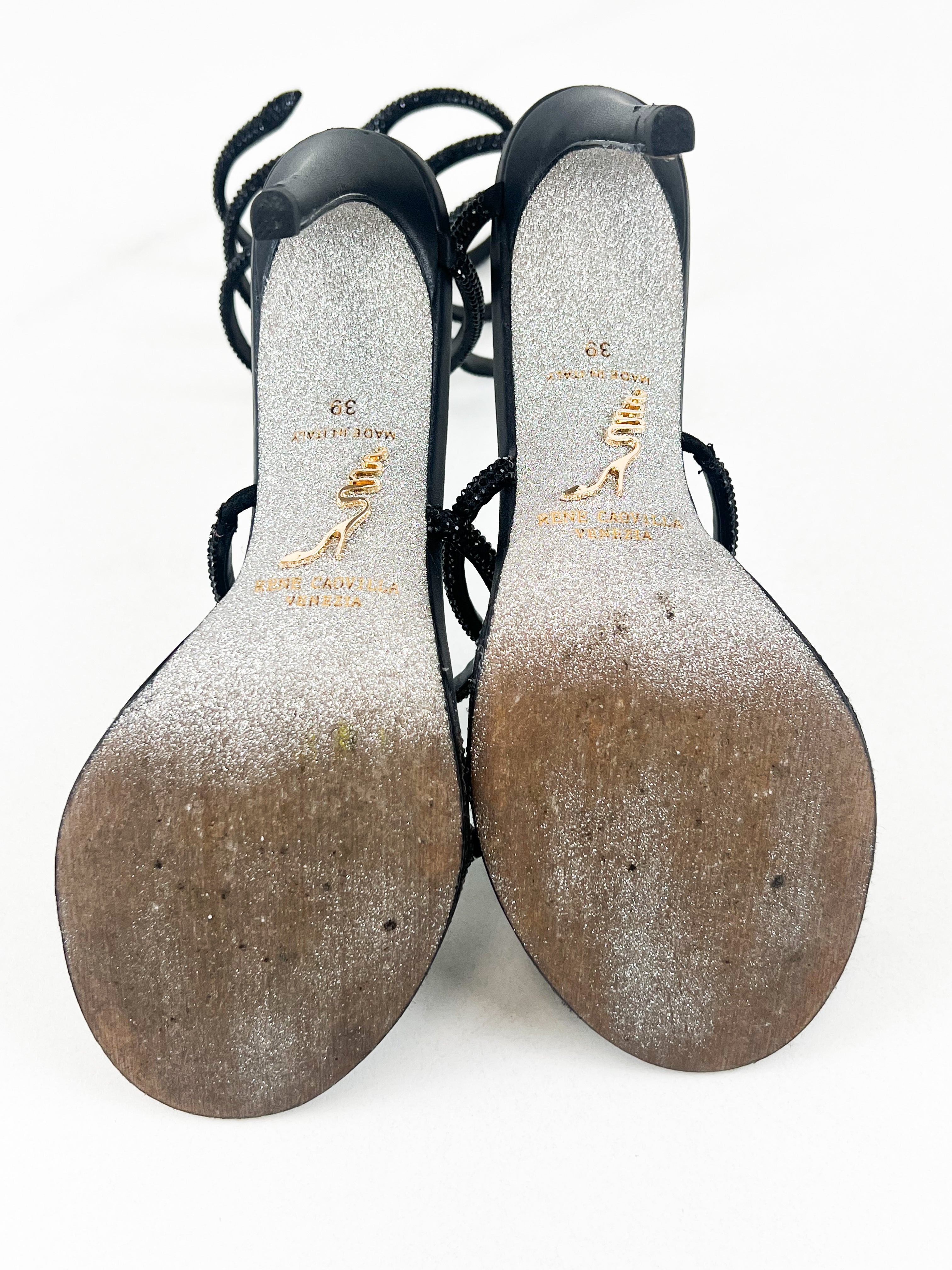 Rene Caovilla Cleo Sandal in Black 100mm Size 39