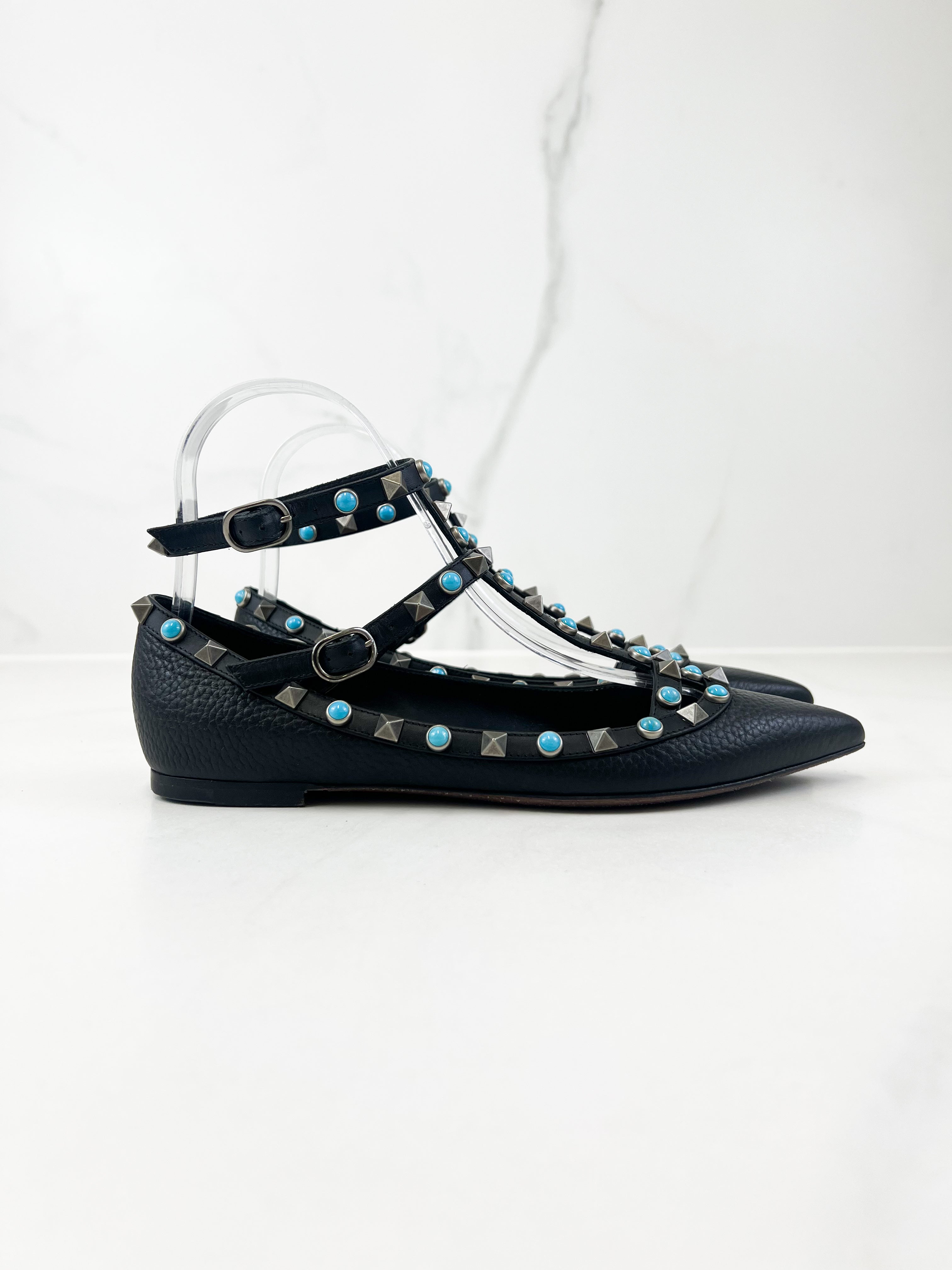 Valentino Garavani Leather Rockstud Ballet Flat Size 35.5