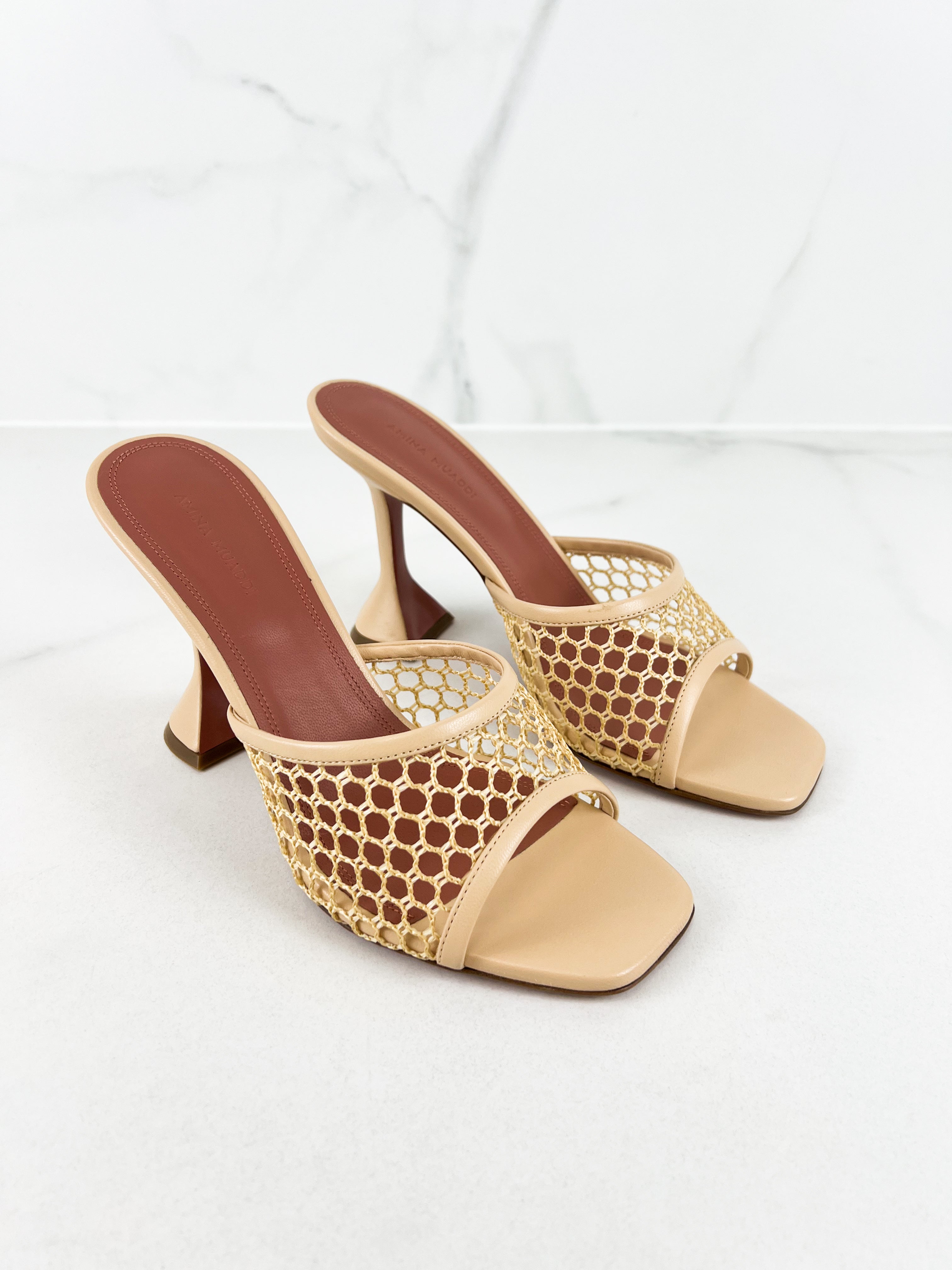 Amina Muaddi Lupita Net Slipper in Beige Size 40