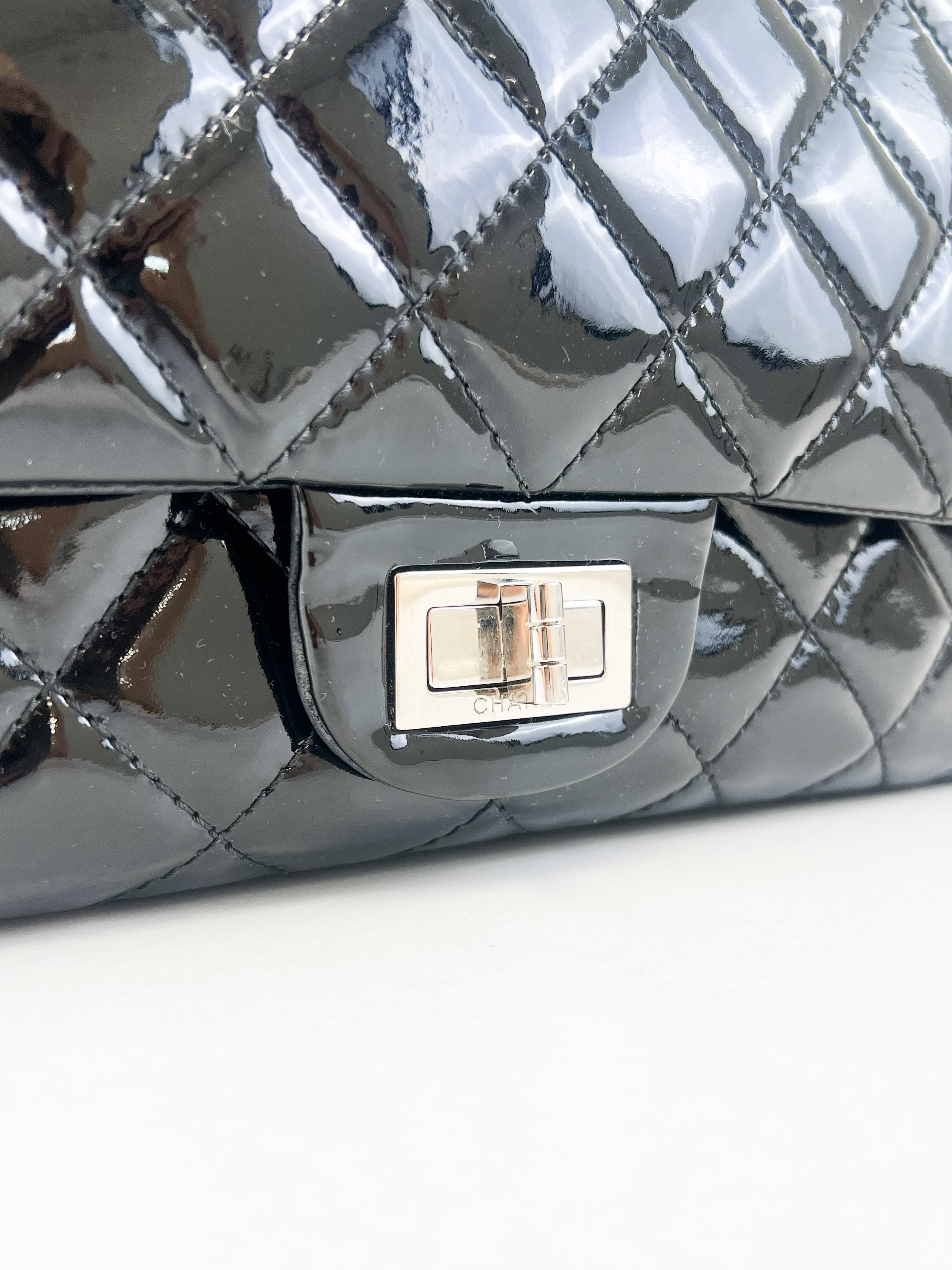 Chanel Black Classic Jumbo Double Flap Re-issue Calfskin Patent Leather Bag