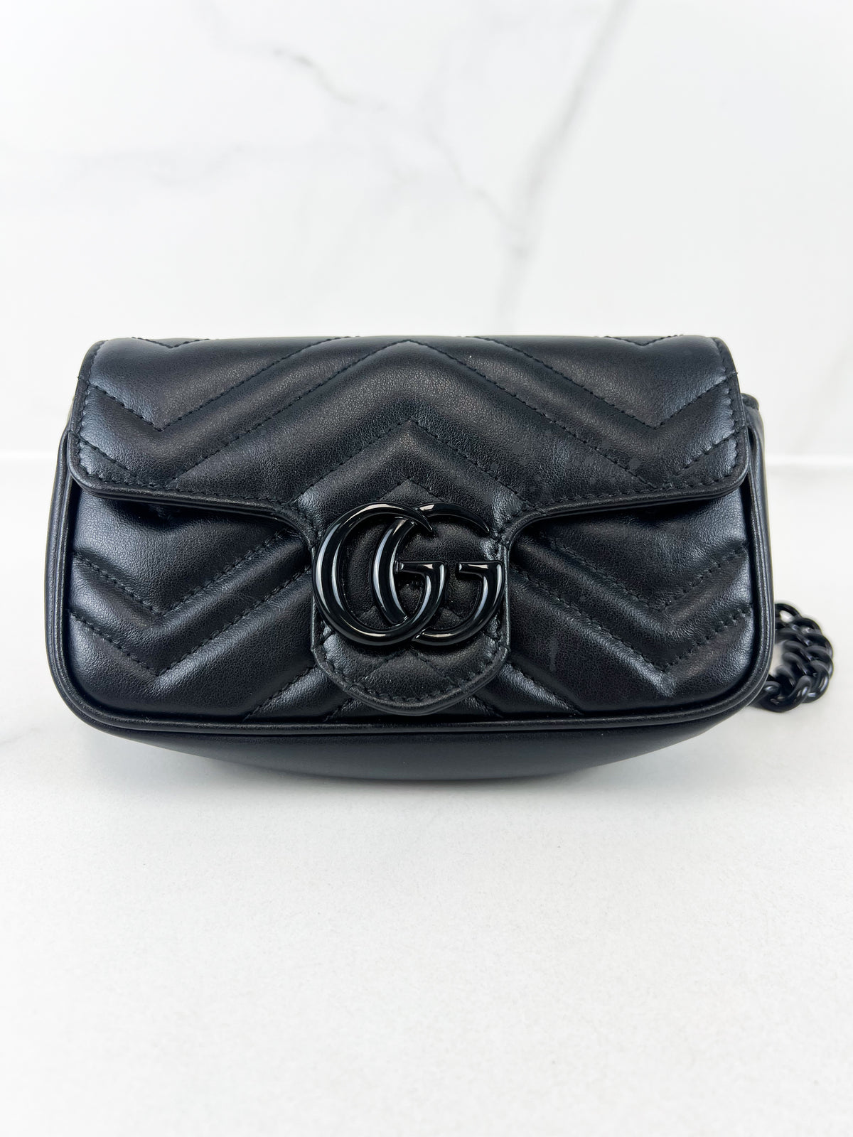Gucci Black GG Marmont Matelasse Super Mini Shoulder/Belt Bag