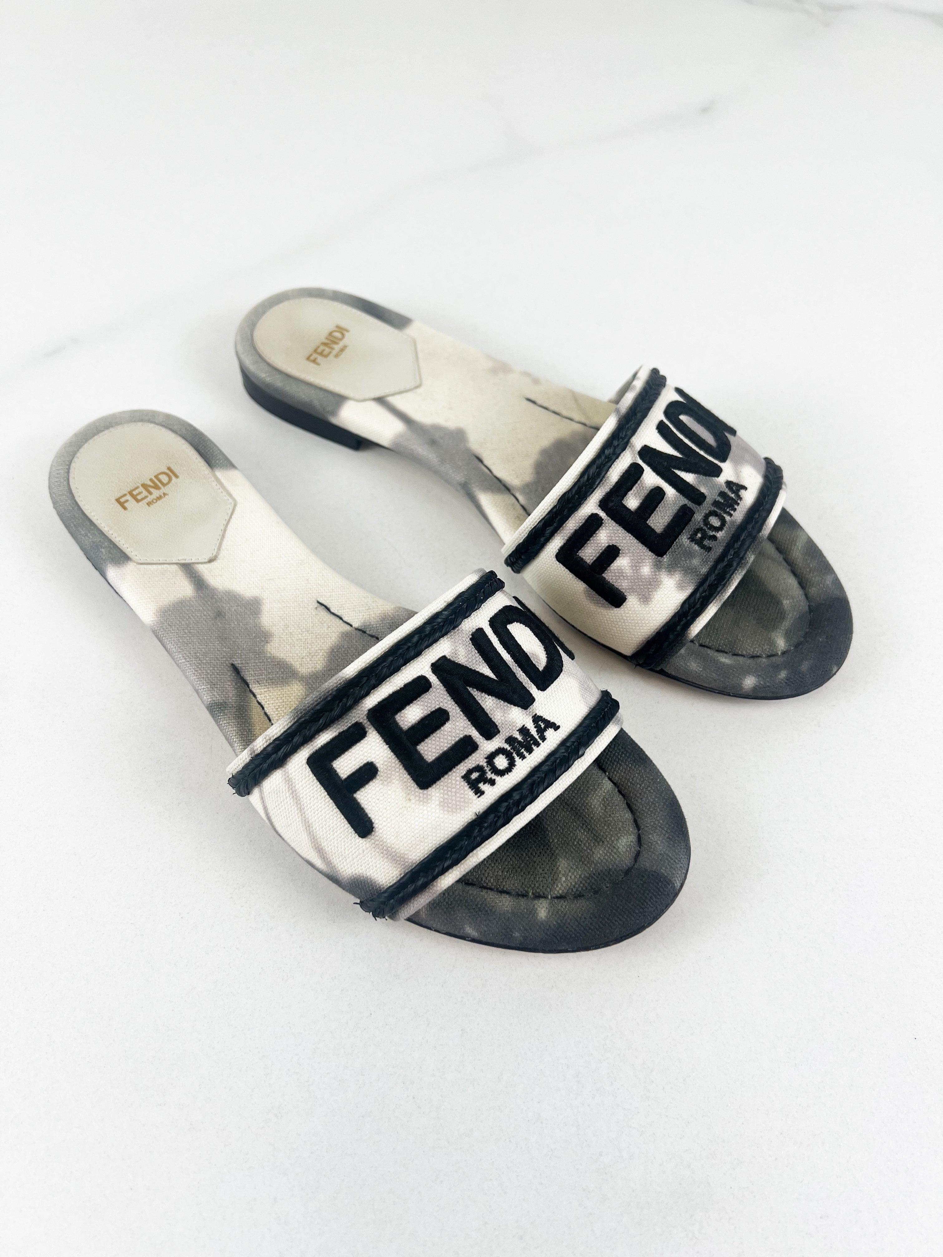 Fendi Fabric/Leather Slides Size 37