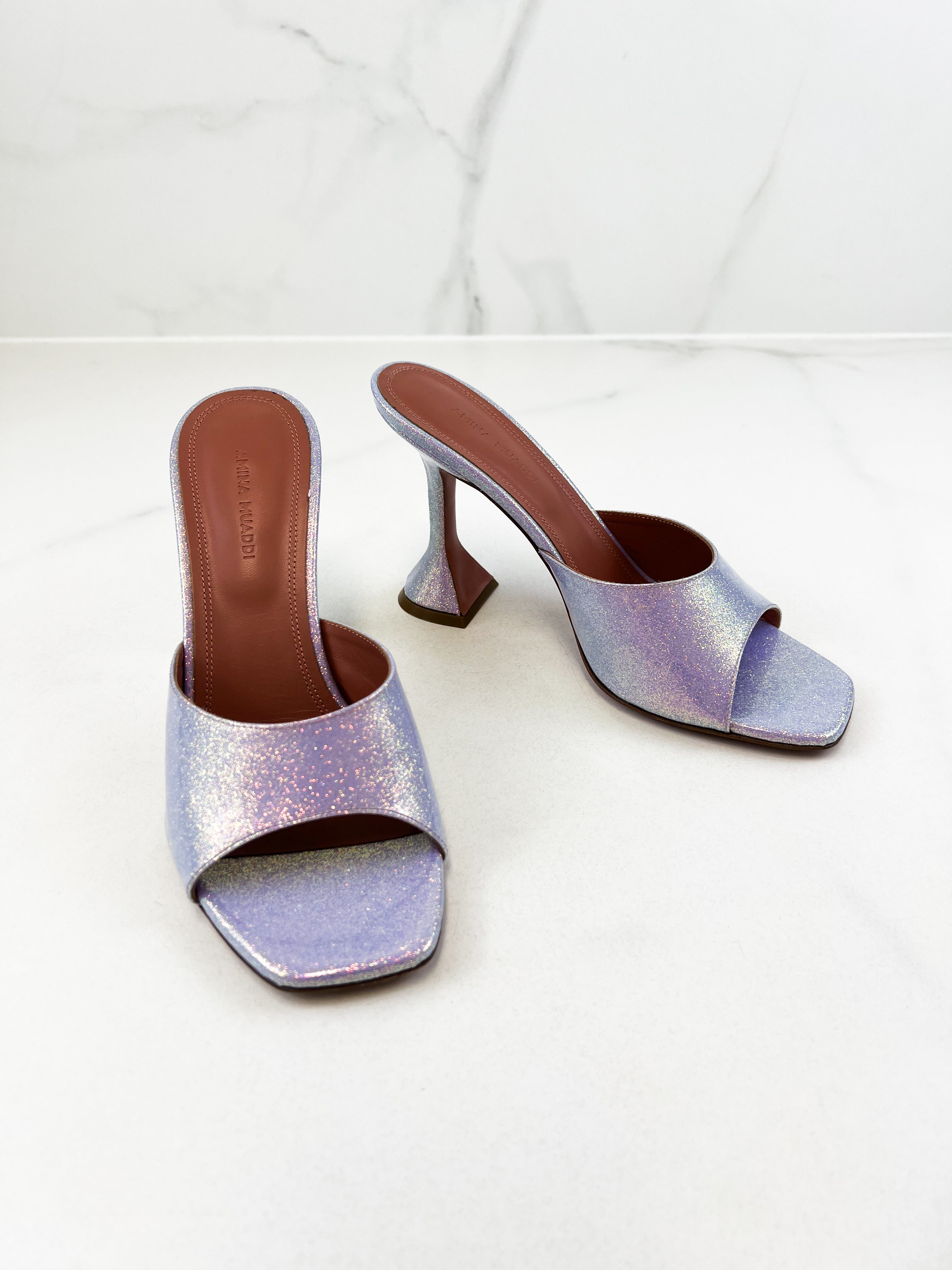 Amina Muaddi Lupita Lilac Sparkly 95mm Size 37