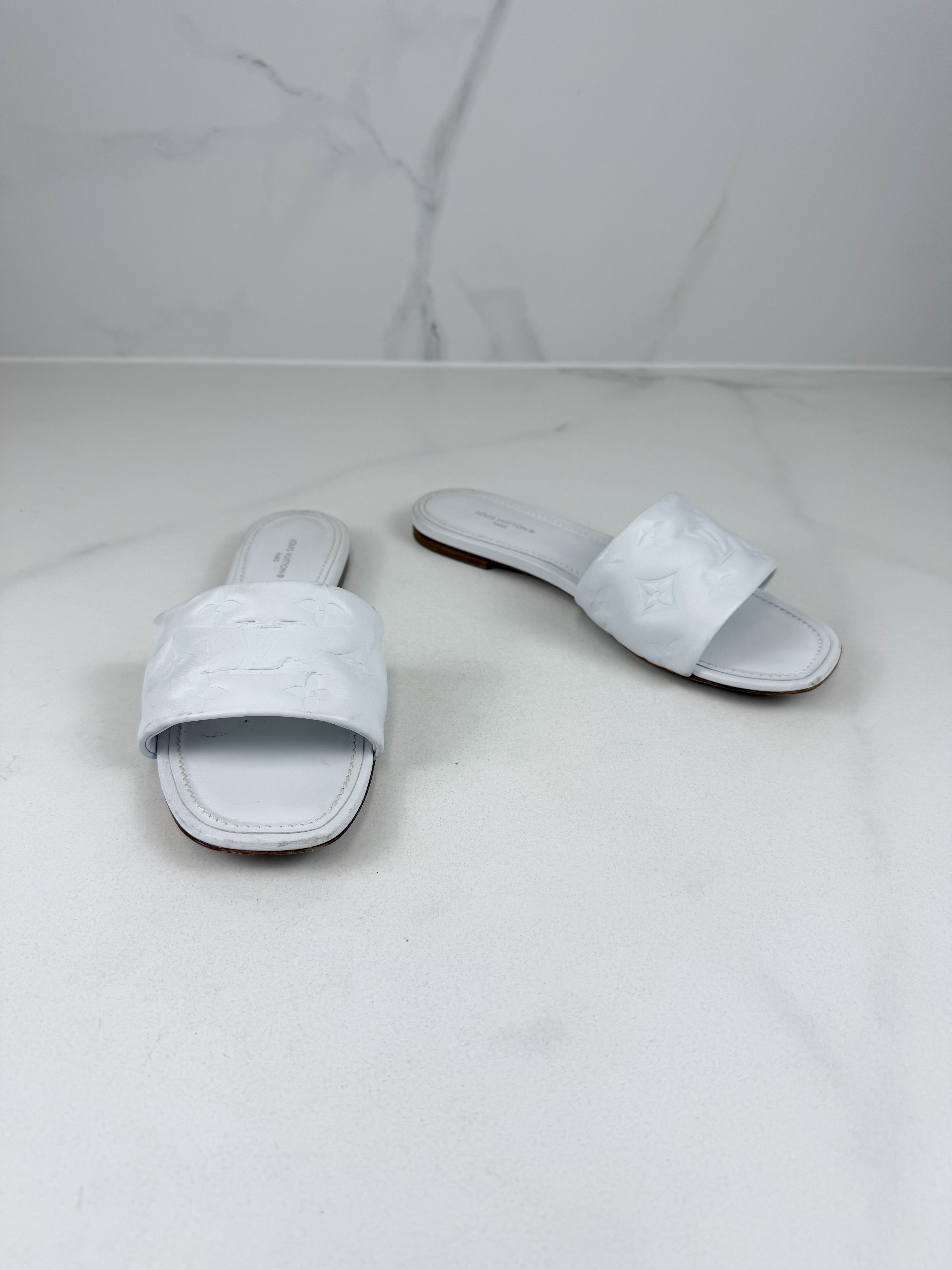 Louis Vuitton White Revival Flat Mule Size 37.5