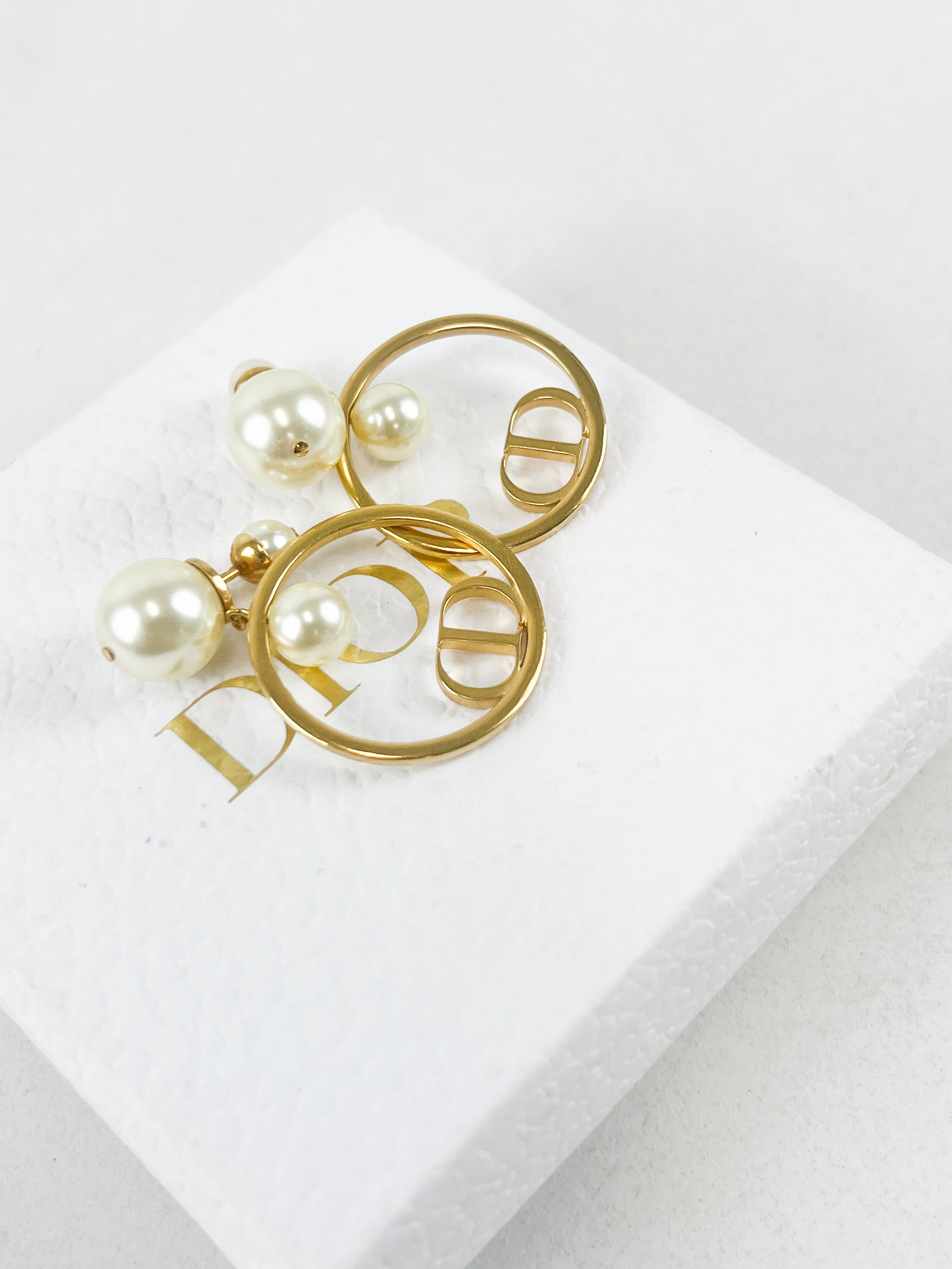 Christian Dior Pearl & CD Round Drop Earring