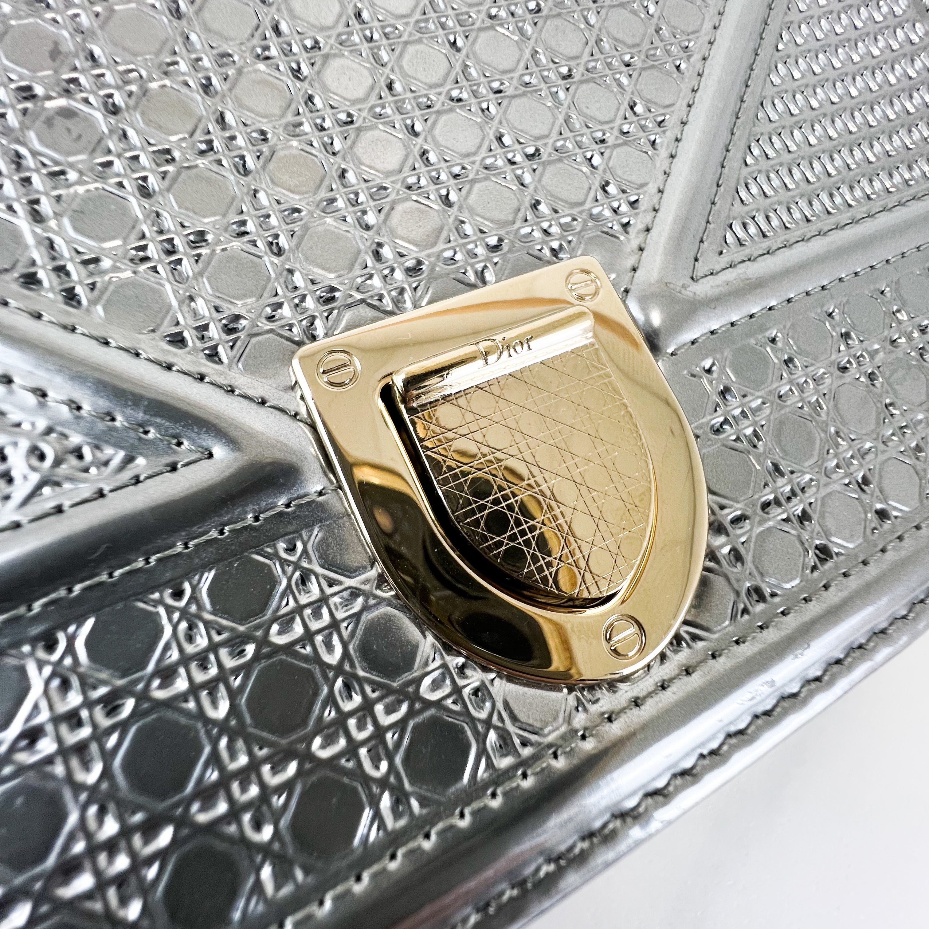 Christian Dior Metallic Silver Small Diorama Shoulder Bag