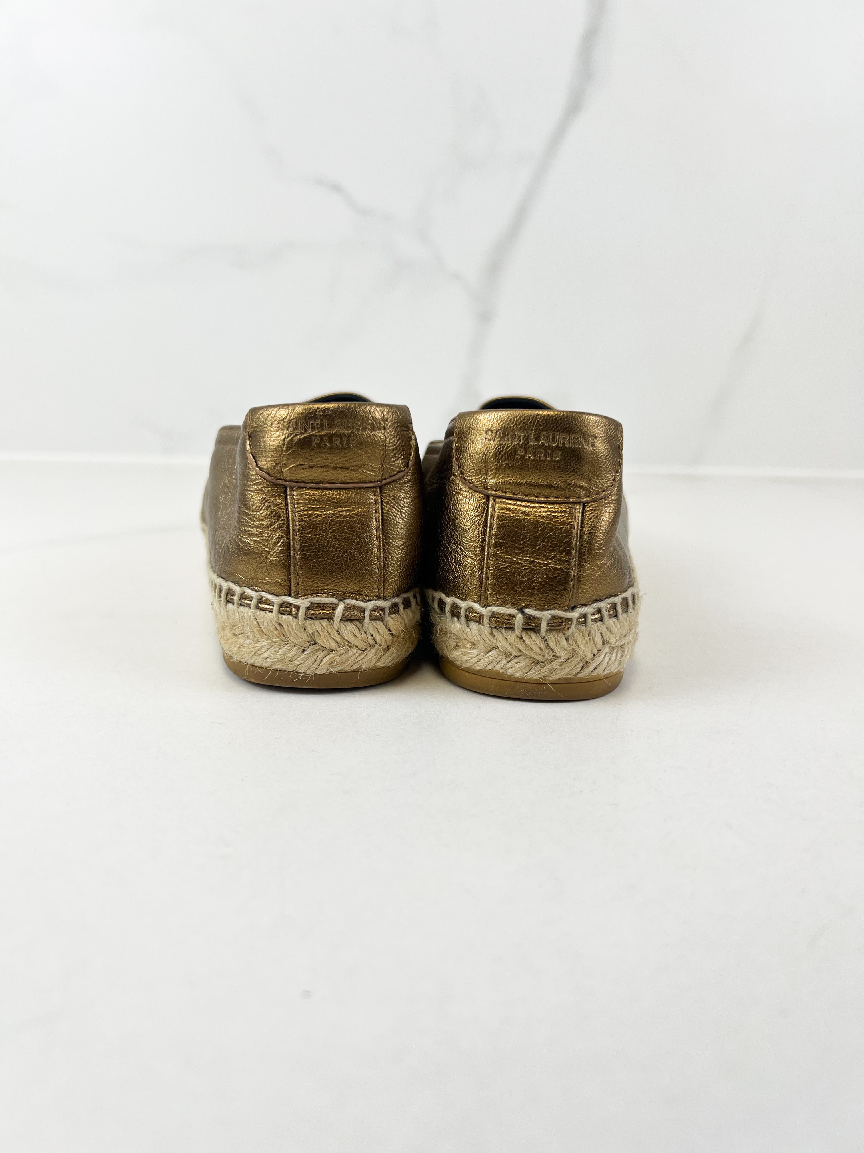 Saint Laurent Logo Espadrilles in Gold Size 35