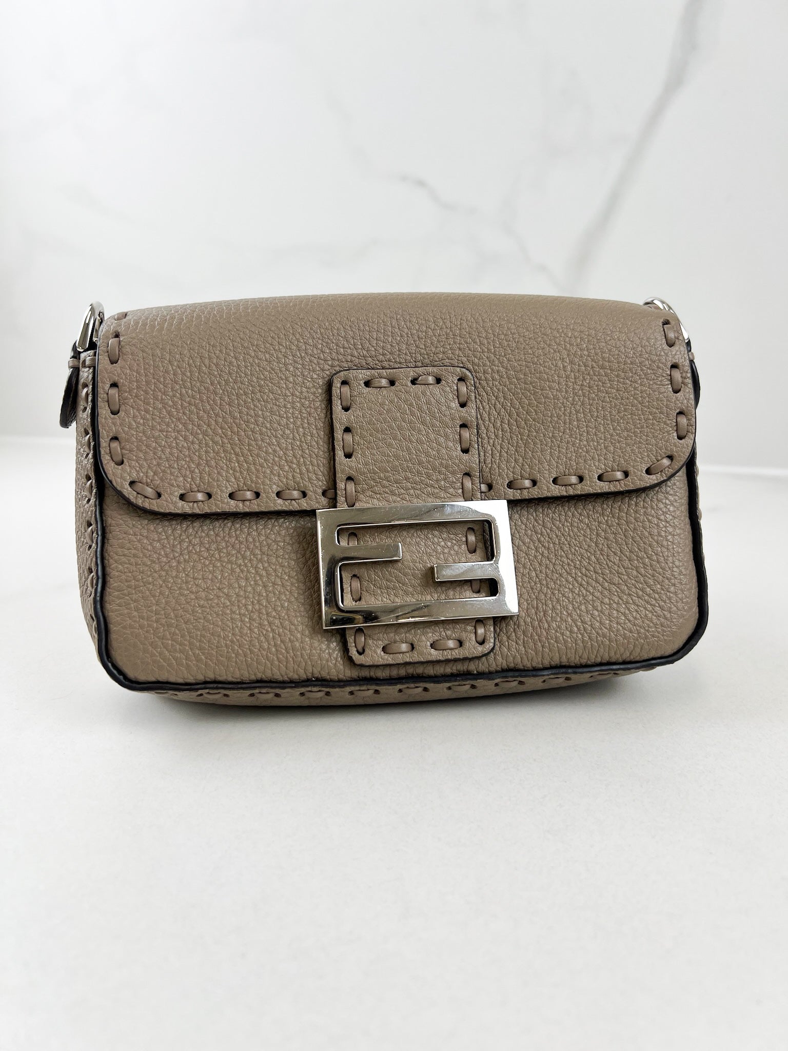 Fendi FF Calf Leather Mini Baguette