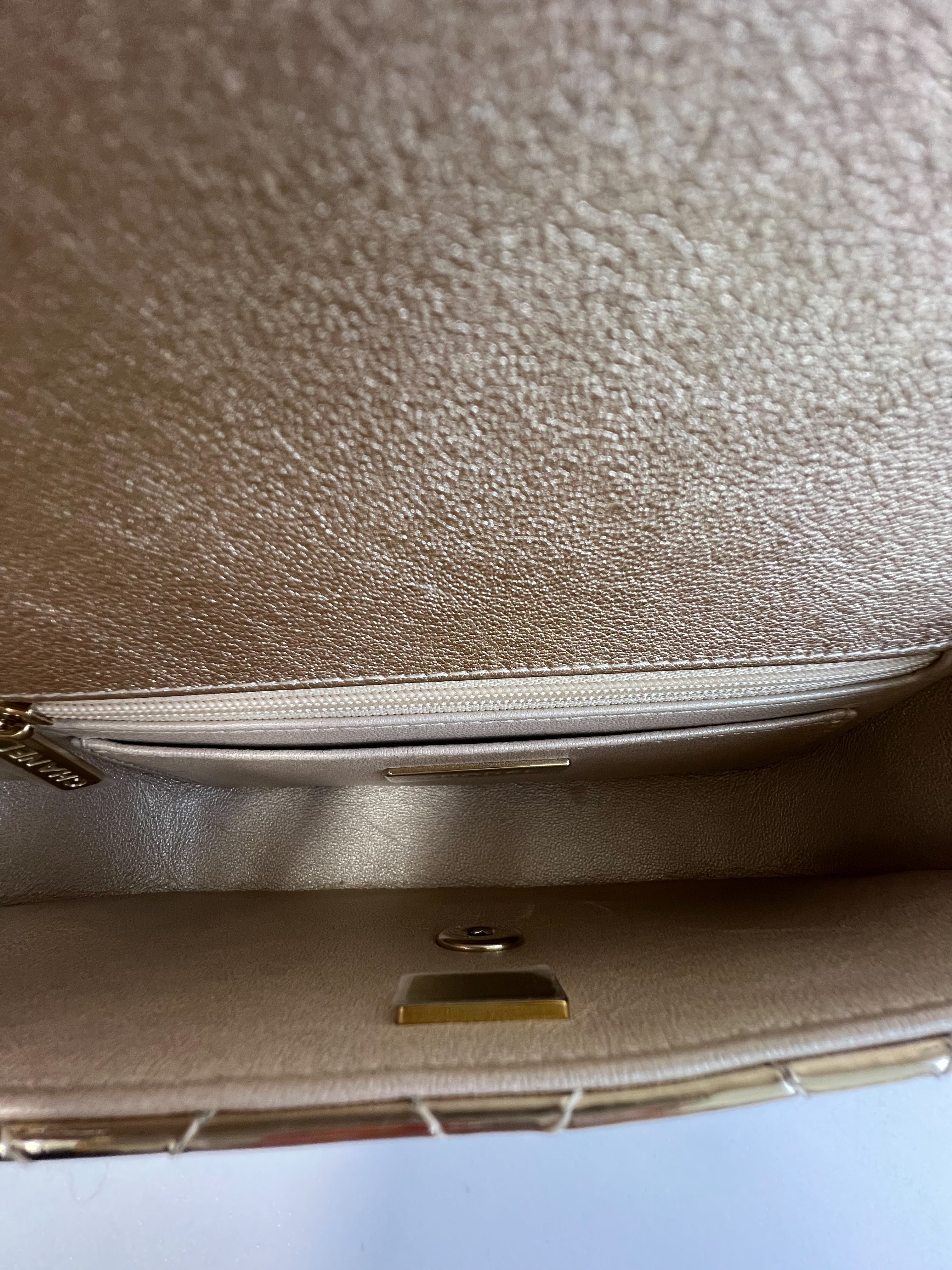 Chanel Patent Mini Square in Gold with GHW