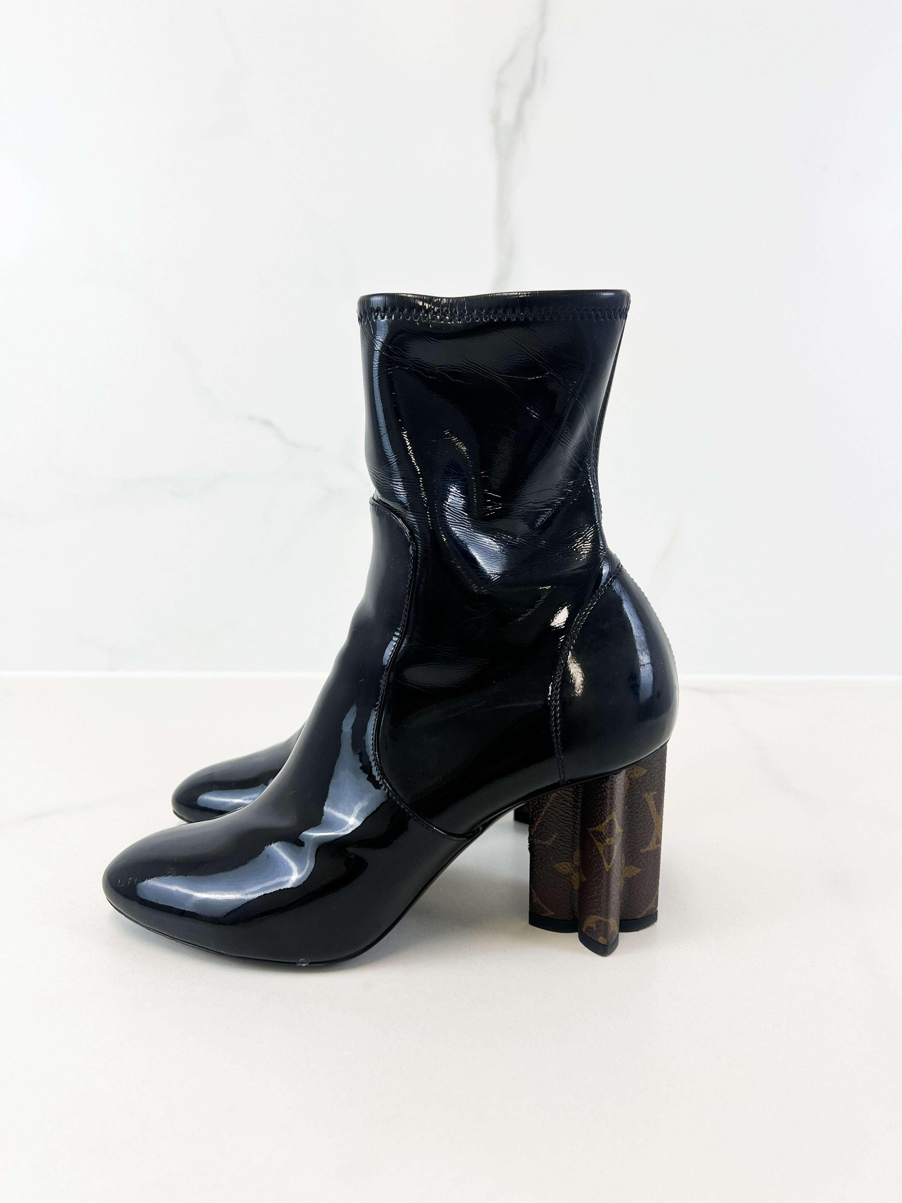 Louis Vuitton Silhouette Patent Heel Ankle Boots Size 37