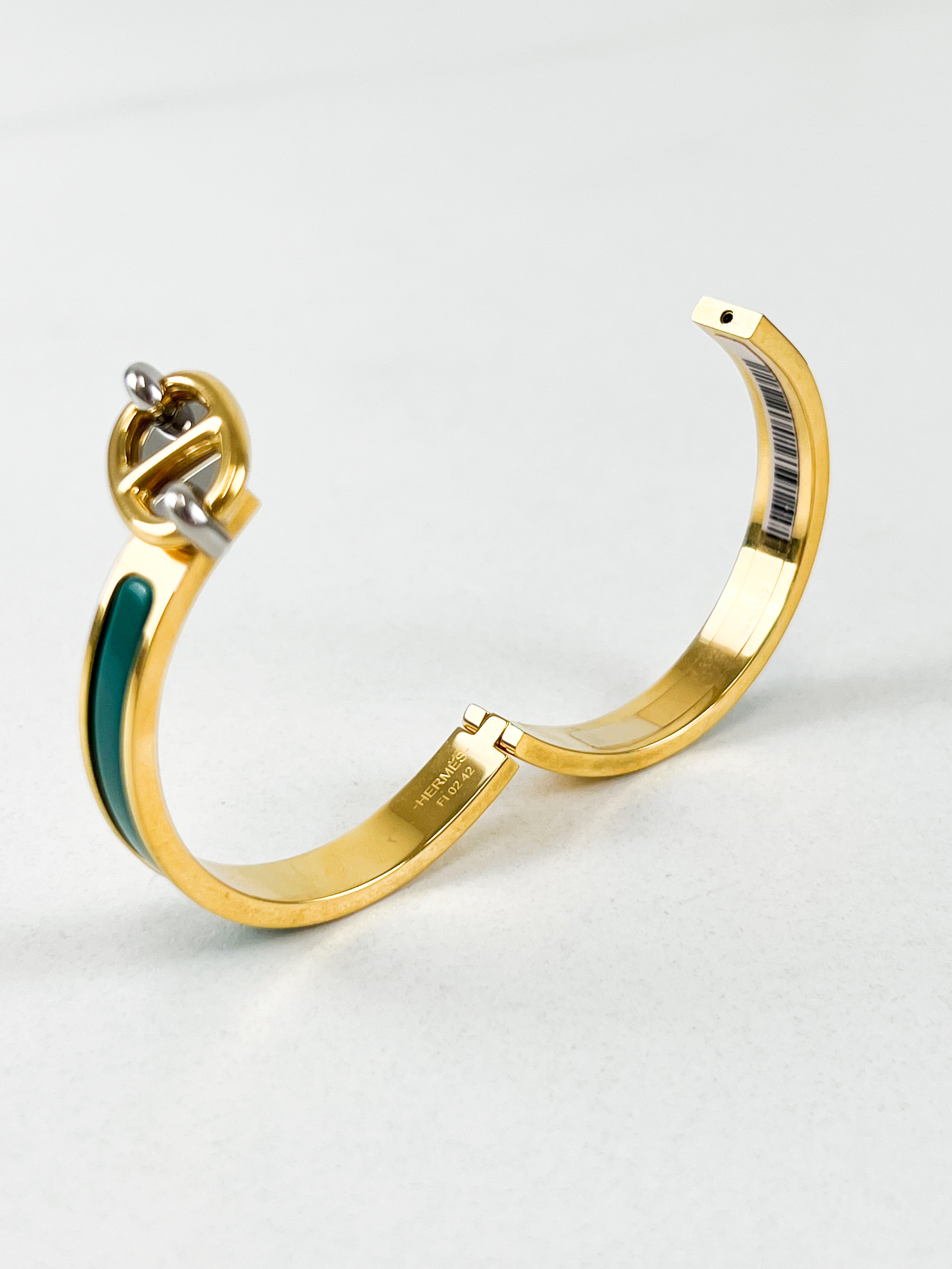 Hermès Mini Clic Chaîne d'Ancre Enamel Bracelet in Gold / Vert Bleuet