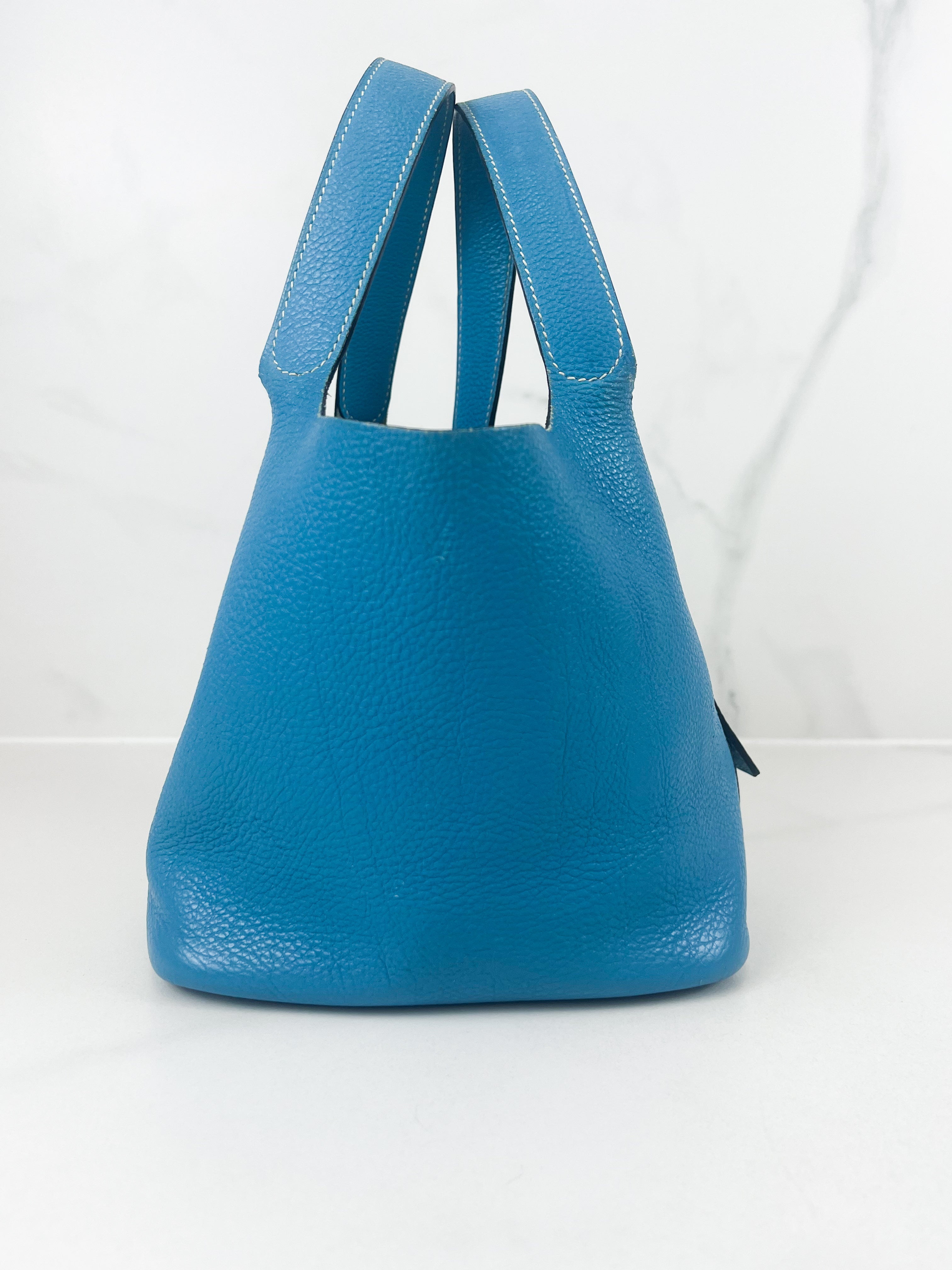 Hermes Vintage Picotin 18 in Bleu Jean Clemence Leather
