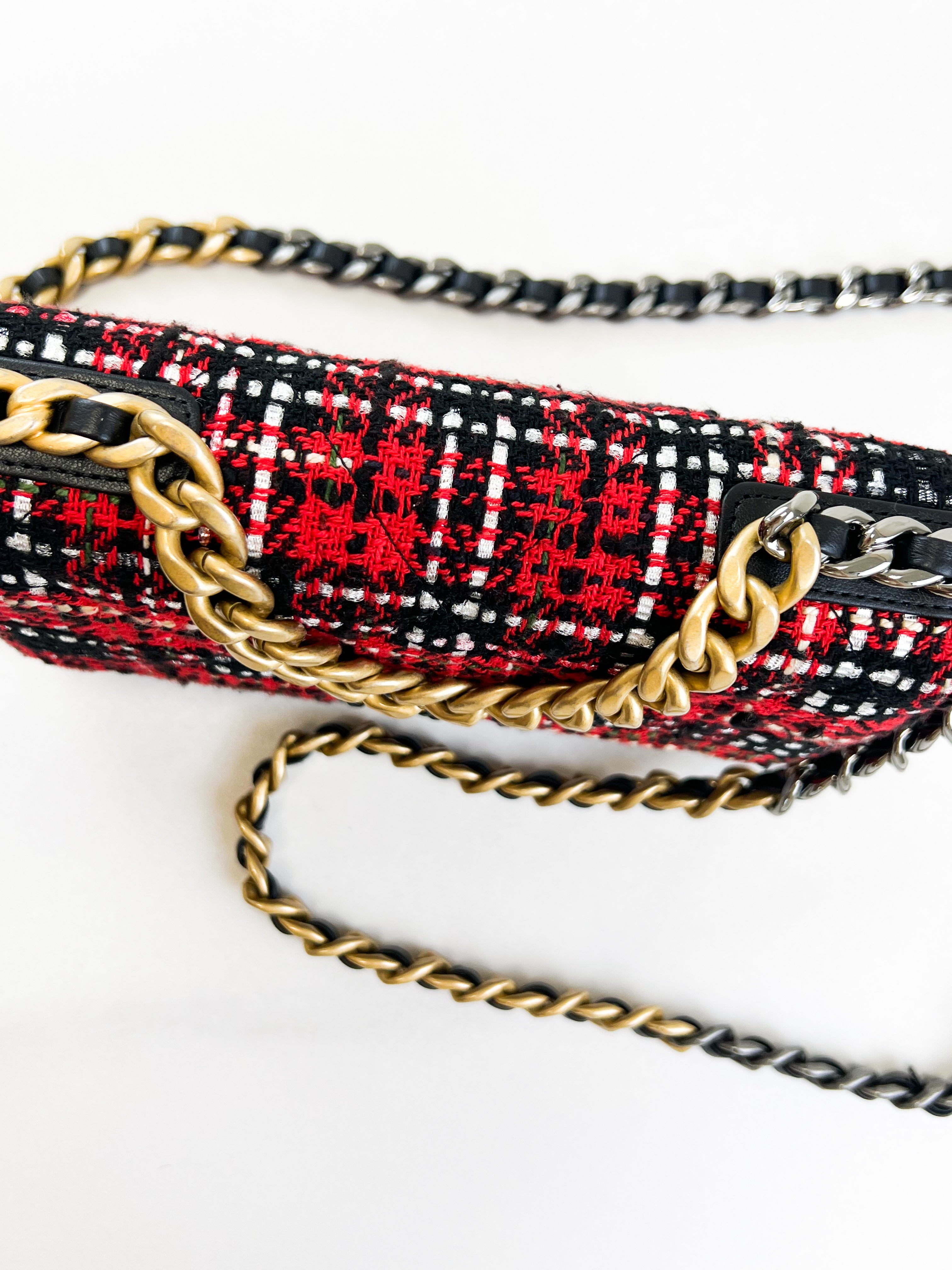 Chanel 19 Wool Tweed & Gold Tone Metal Wallet on Chain