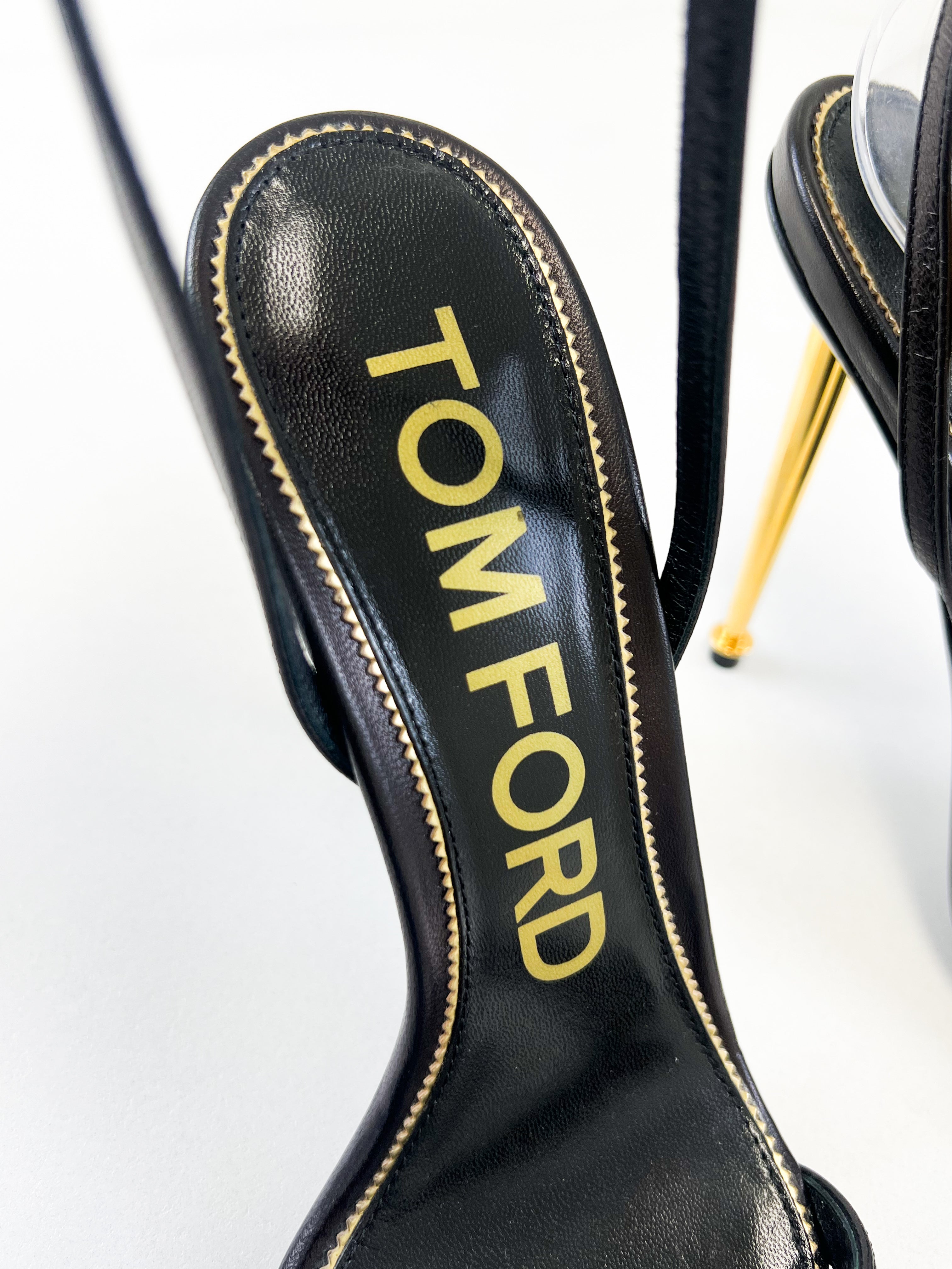Tom Ford Leather Black Padlock Sandal Size 38