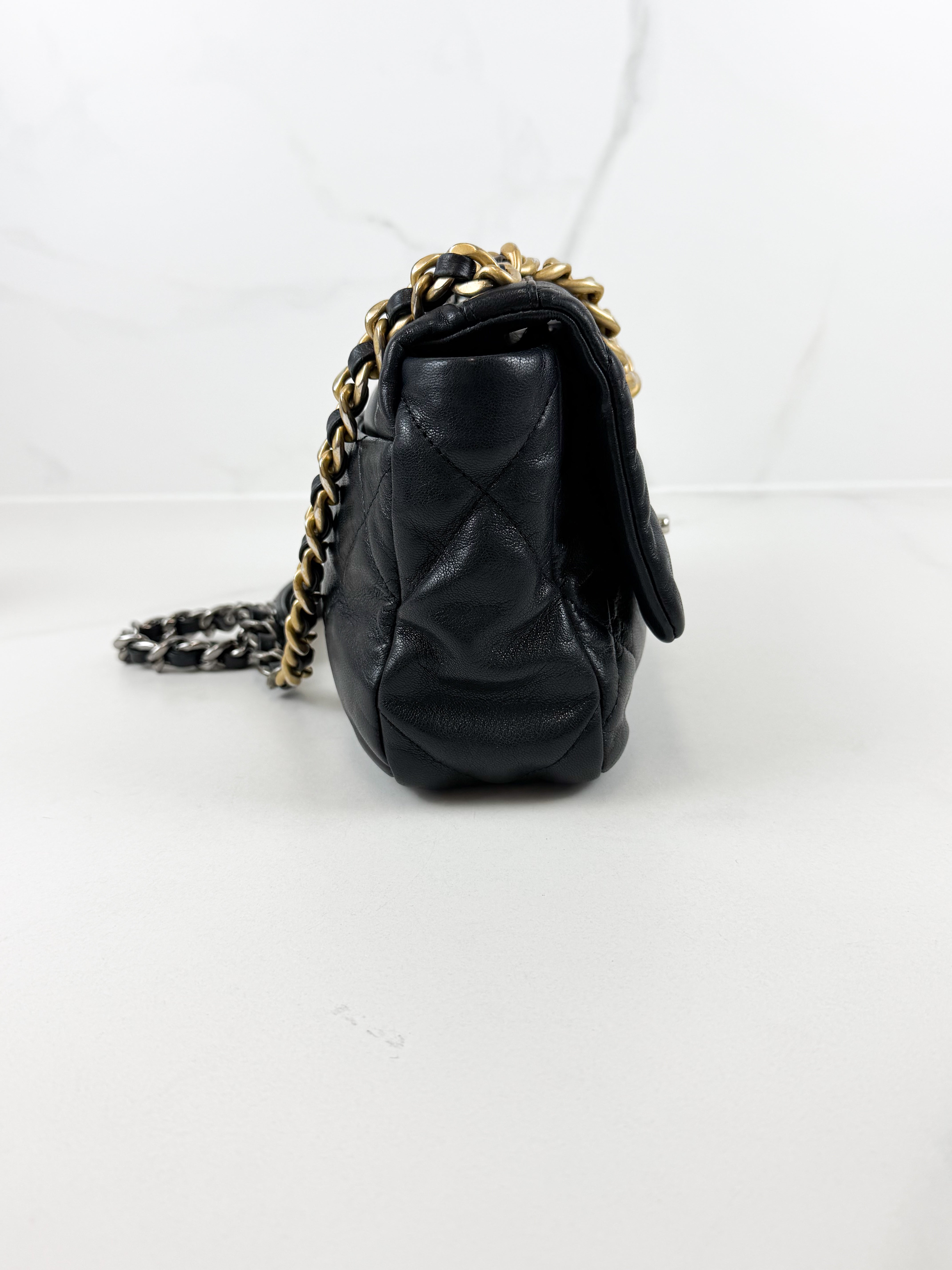 Chanel Black Small Lambskin 19 with Gold & Silver Tone Hardware