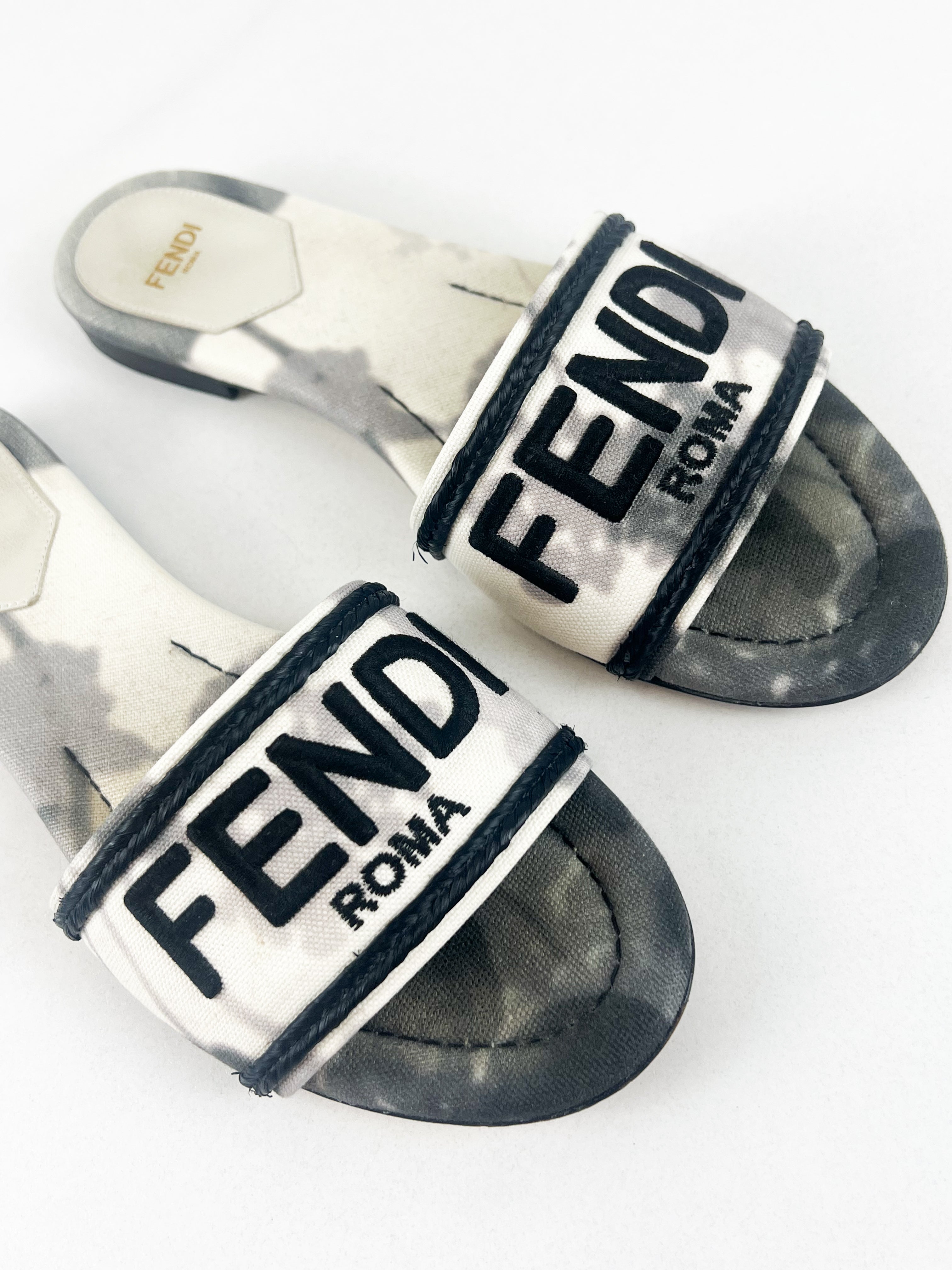 Fendi Fabric/Leather Slides Size 37