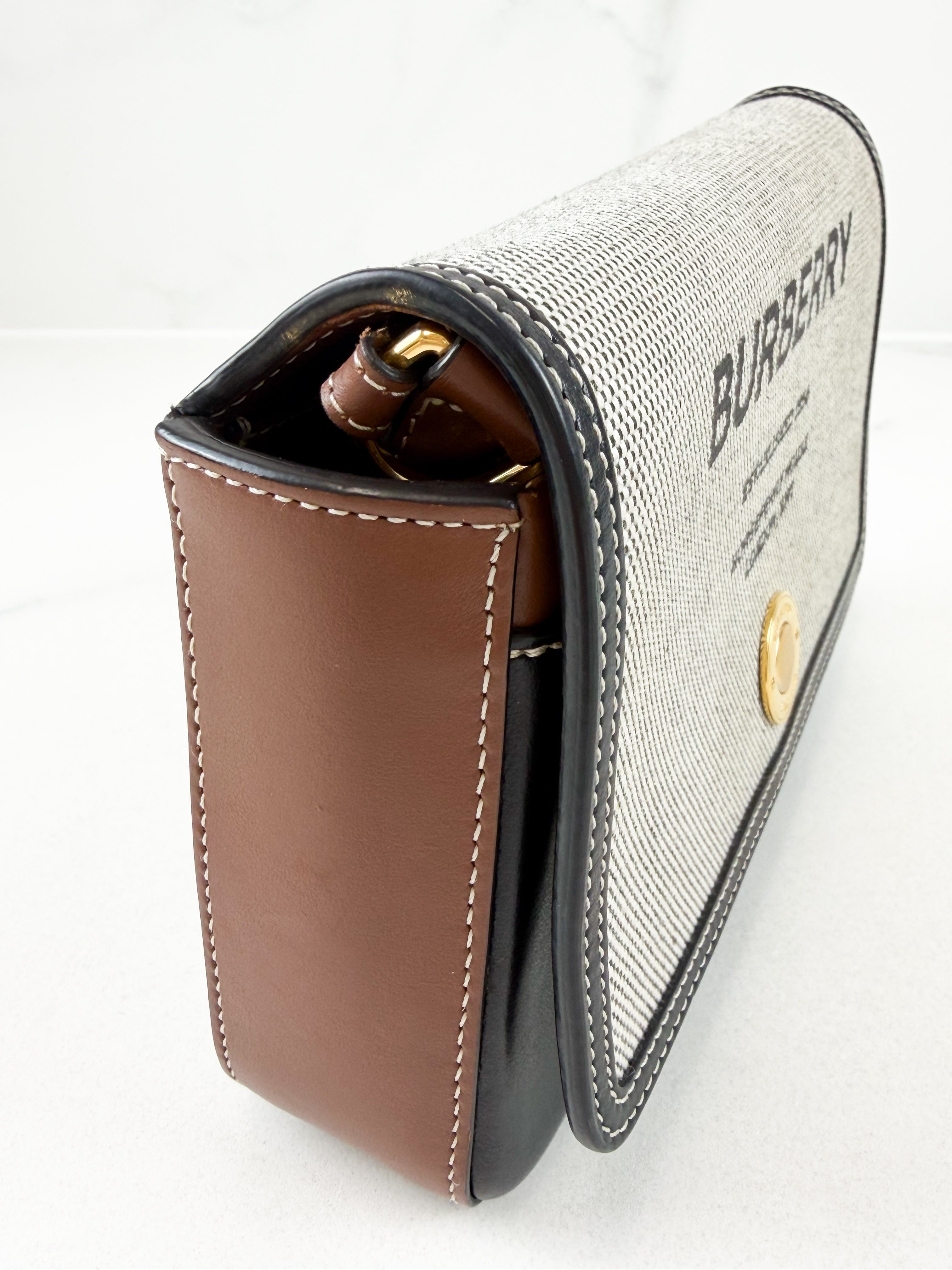 Burberry Leather-trimmed Printed Shoulder Bag with GHW