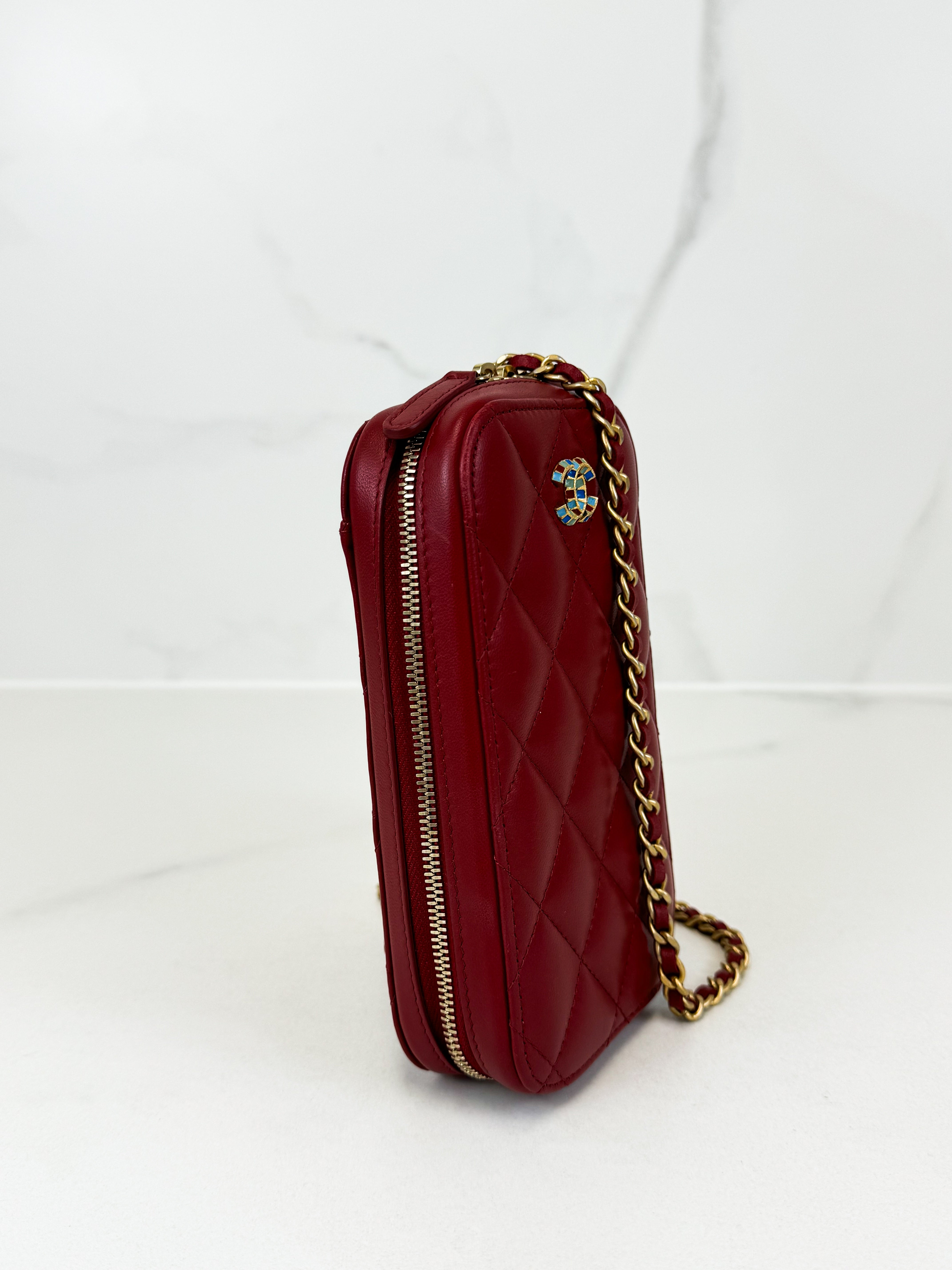 Chanel Lambskin Matelasse Chain Crossbody Phone Holder