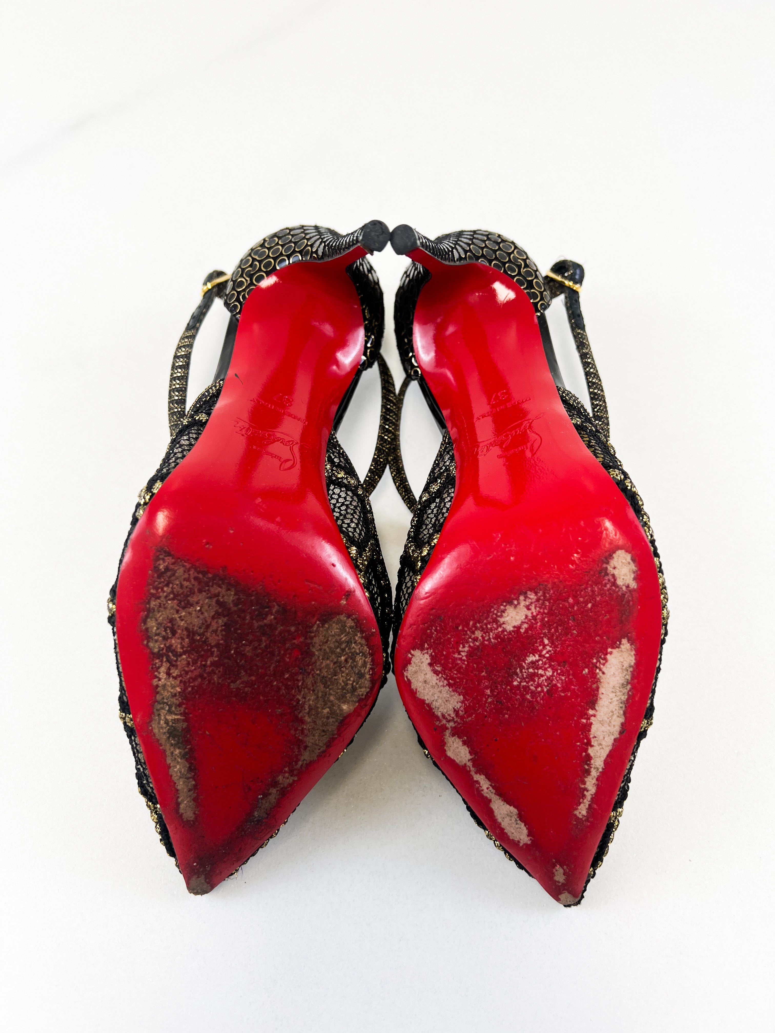 Christian Louboutin Black Lace Twistissima Pump Size 37