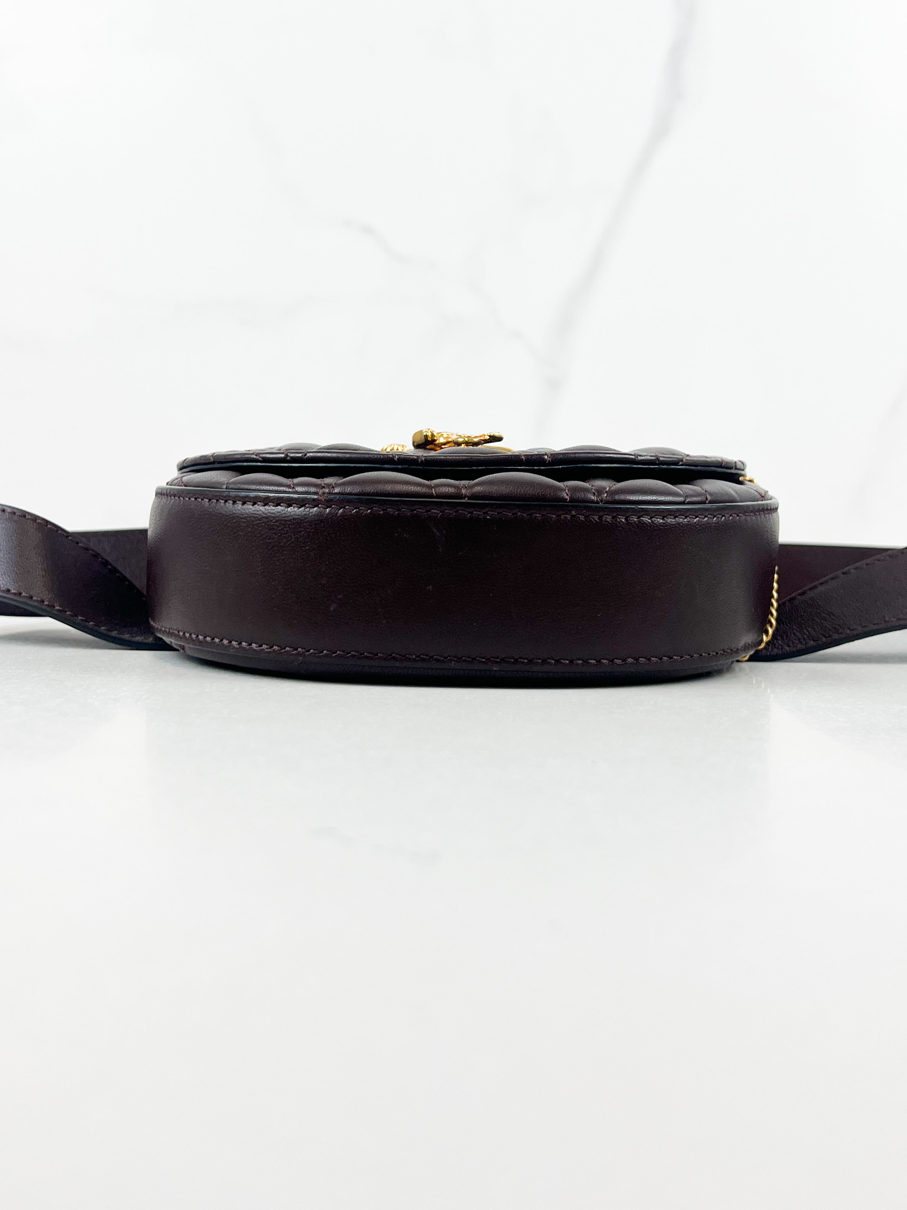 Versace V Logo Chocolate Leather Belt/Chain Bag